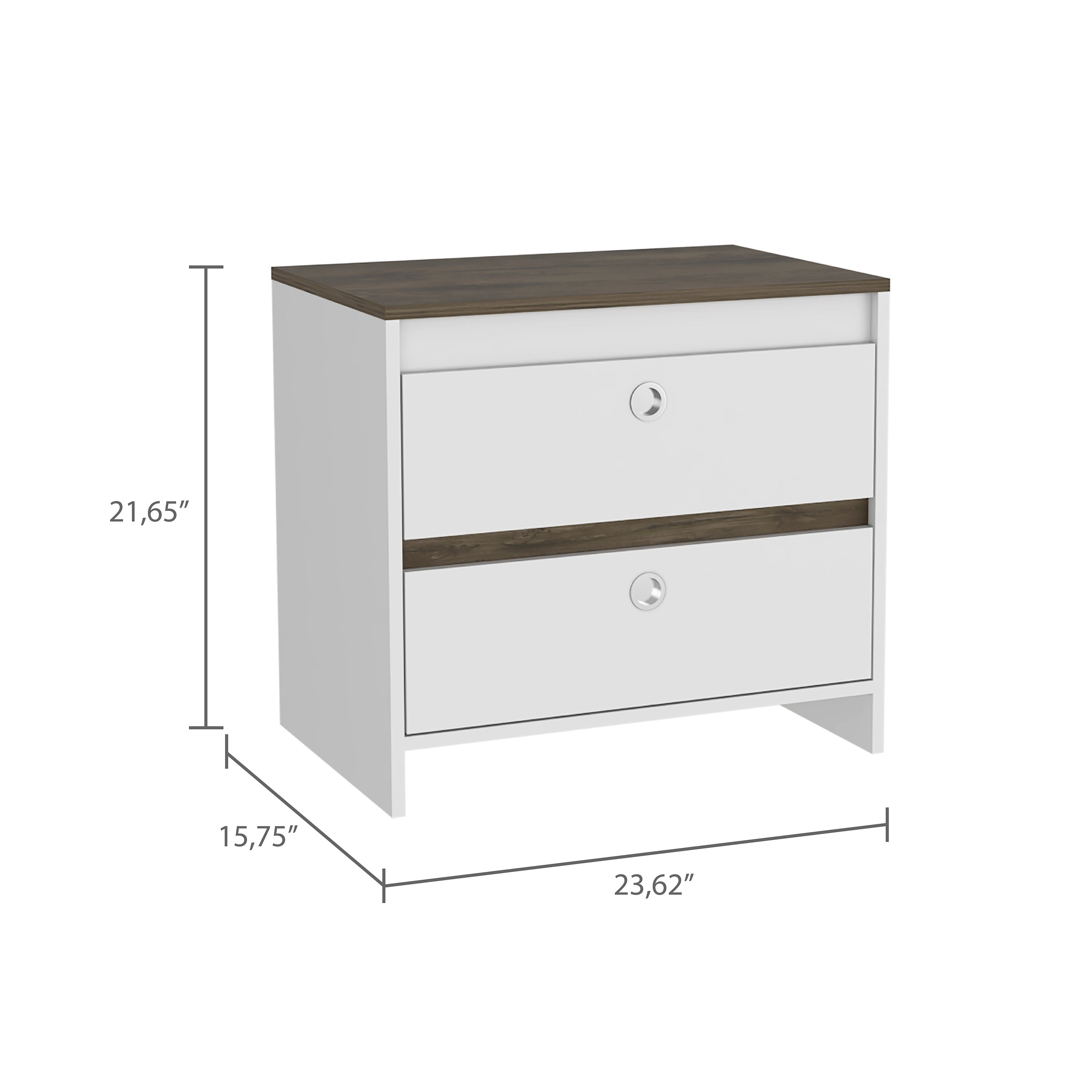 Marion 2-Drawer Nightstand White and Dark Brown