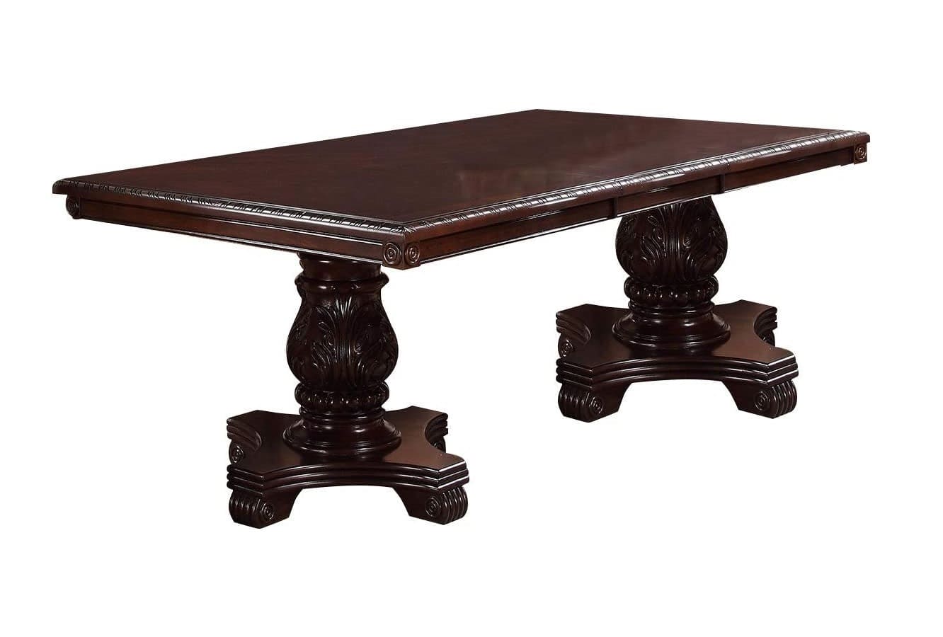 Formal Dining Room Table w Leaf Brown 1pc Dining Table Only Double Pedestal Base Royal Rectangle Table