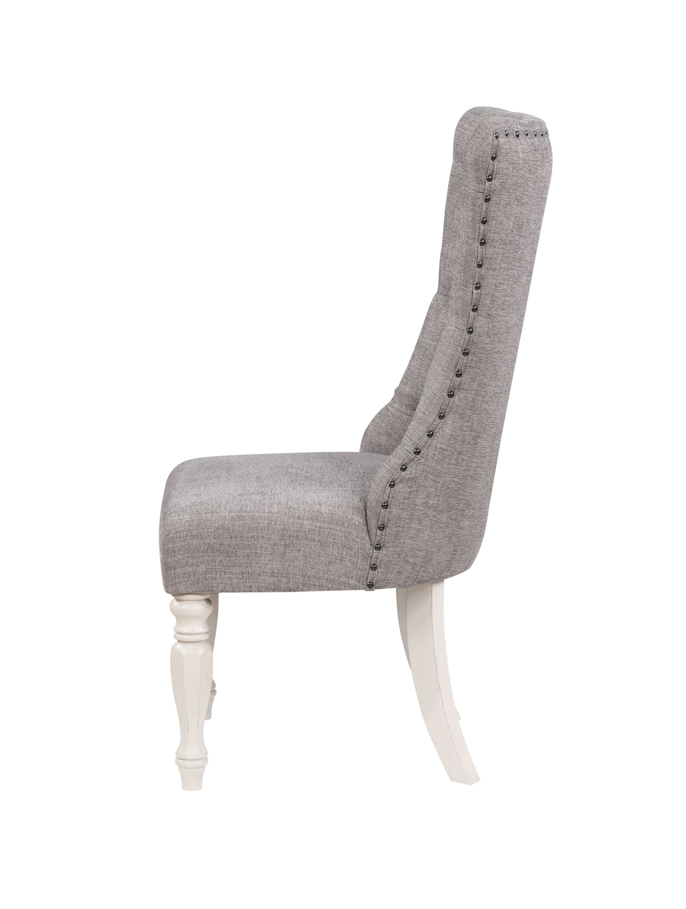 ACME Florian Side Chair(Set-2), Gray Fabric & Antique White Finish DN01683