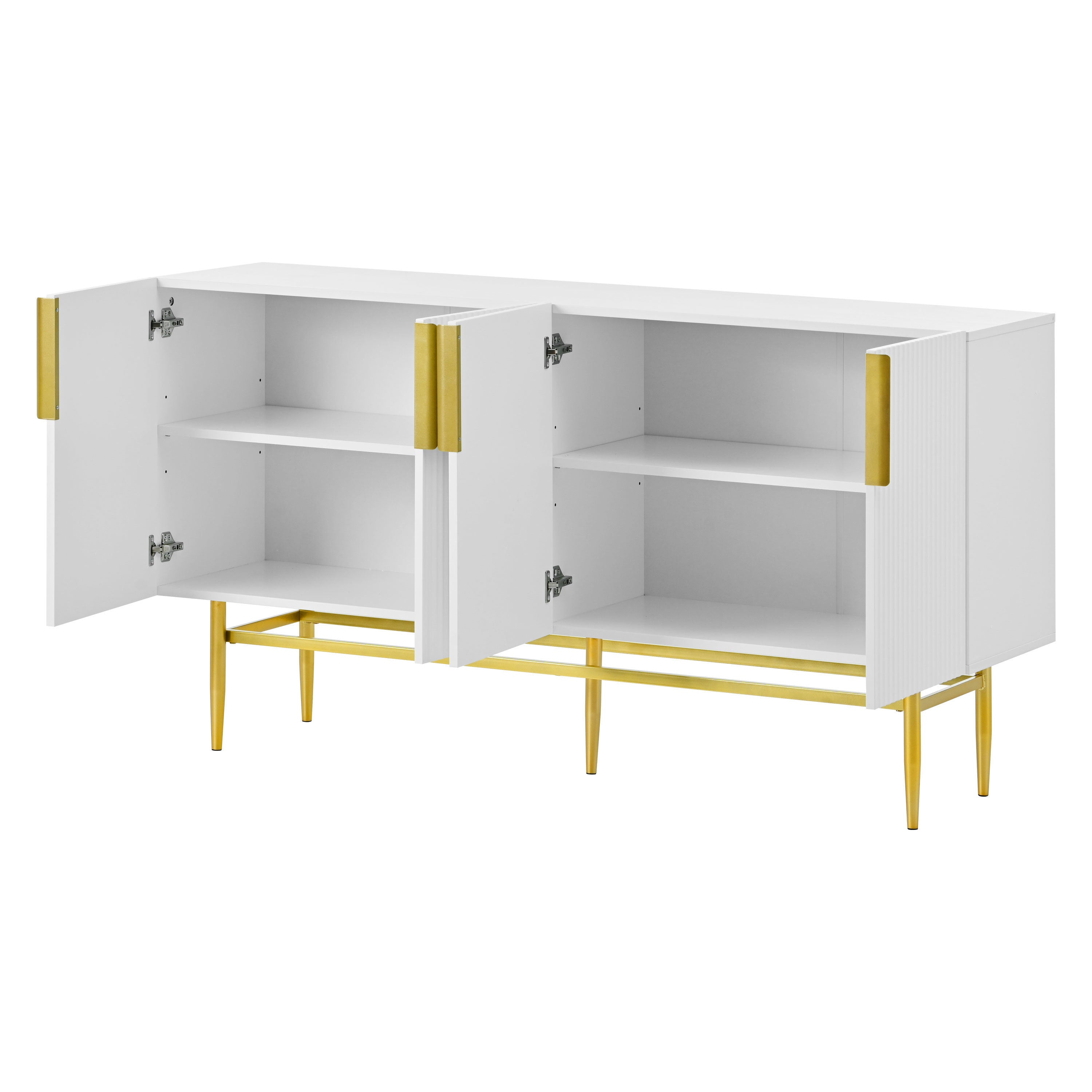 TREXM Modern Elegant 4-door Sideboard Gold Metal Handle Buffet Cabinet for Dining Room, Living Room, Bedroom, Hallway (White)