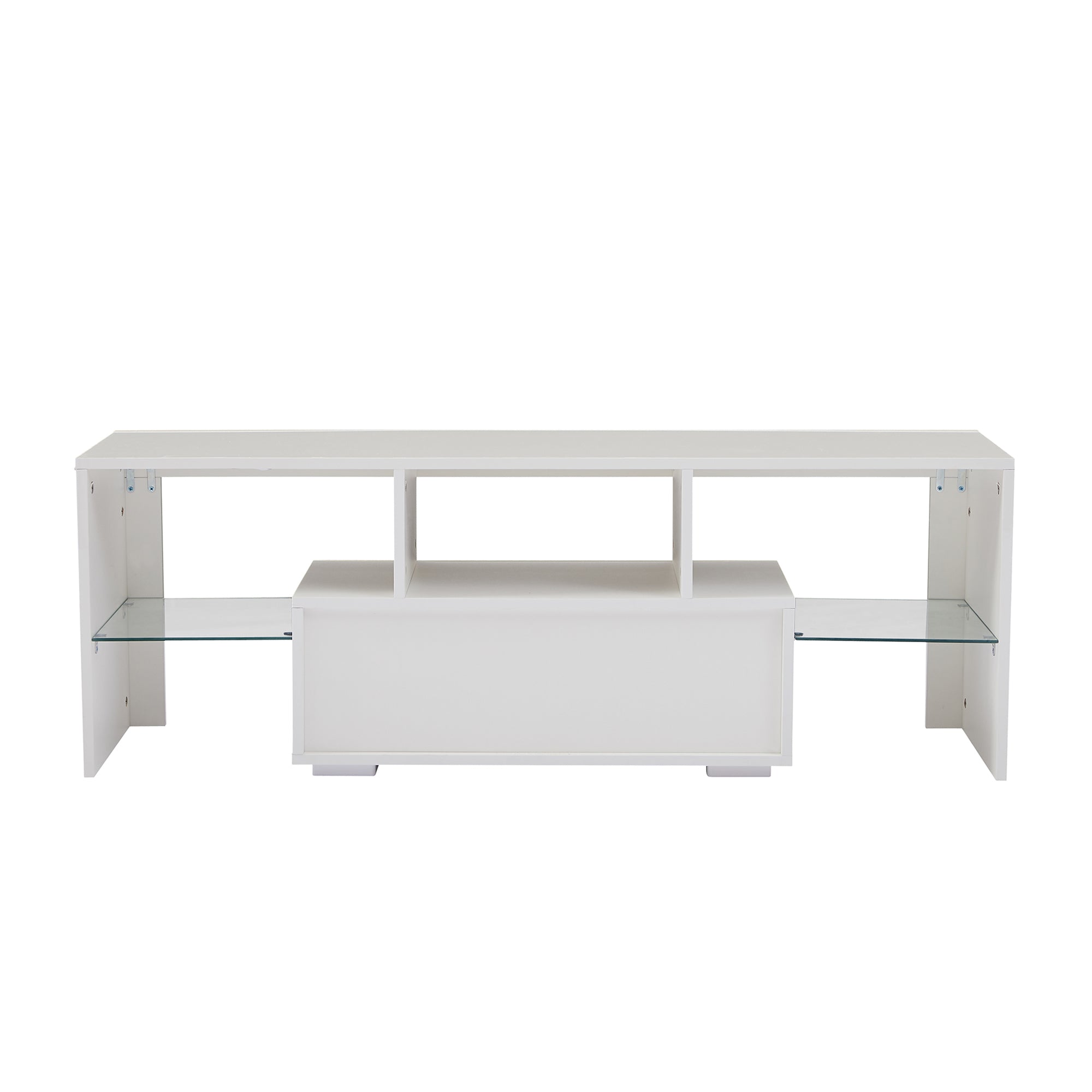 FashionTVstandTVcabinet,EntertainmentCenter,TVstationTV console,media console,with LEDlight belt,light belt remote control,toughenedglassshelf,metal handle,Canbeplaced in the living room,bedroom,white