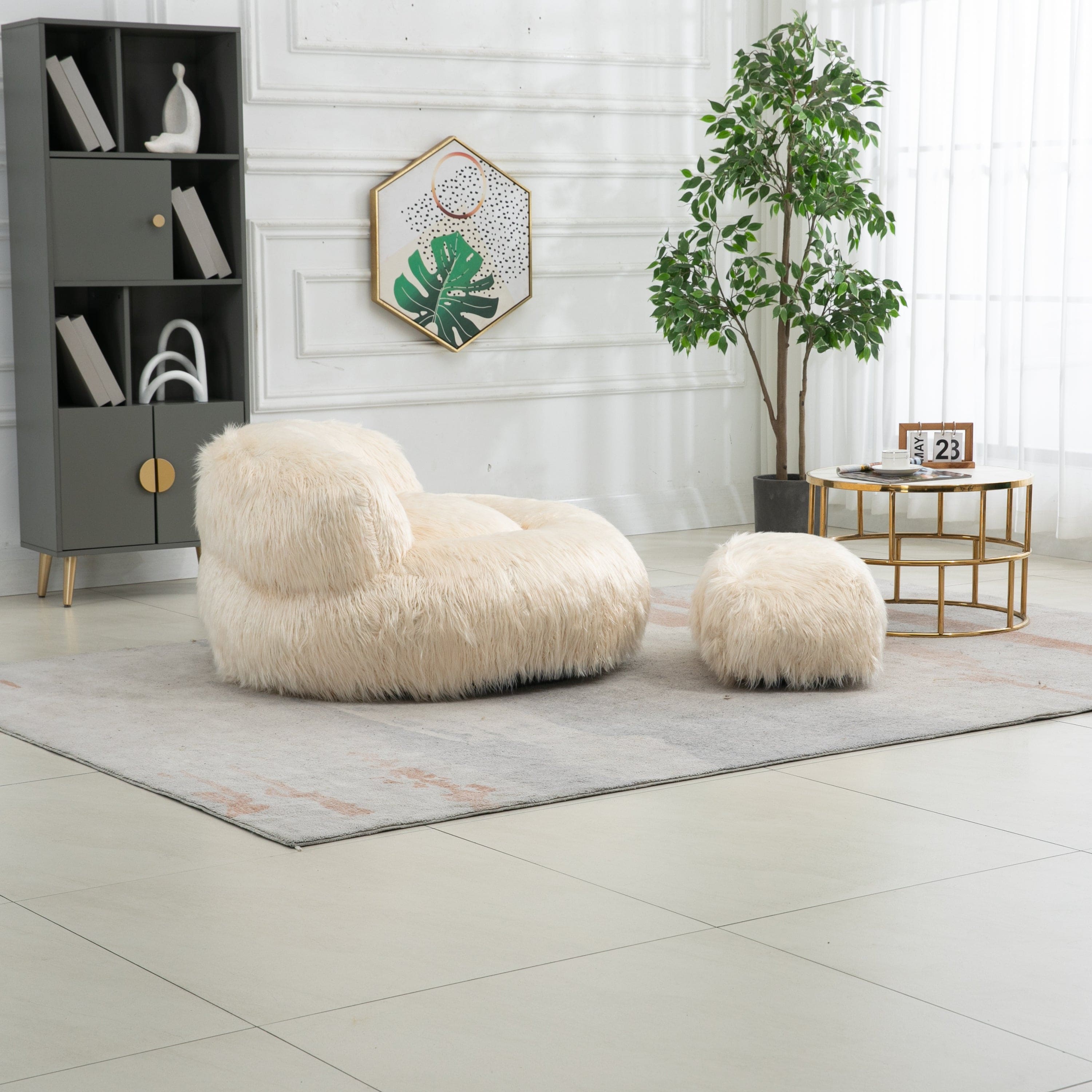 COOLMORE Bean Bag Chair Faux fur Lazy Sofa /Footstool Durable Comfort Lounger High Back Bean Bag Chair Couch for Adults and Kids, Indoor