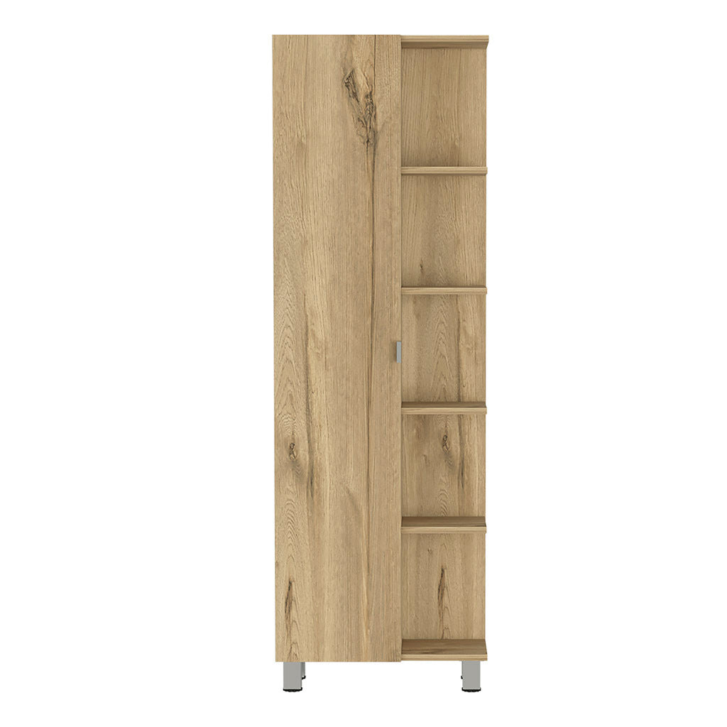 Corner Cabinet Womppi, Five Open Shelves, Single Door, Light Oak Finish