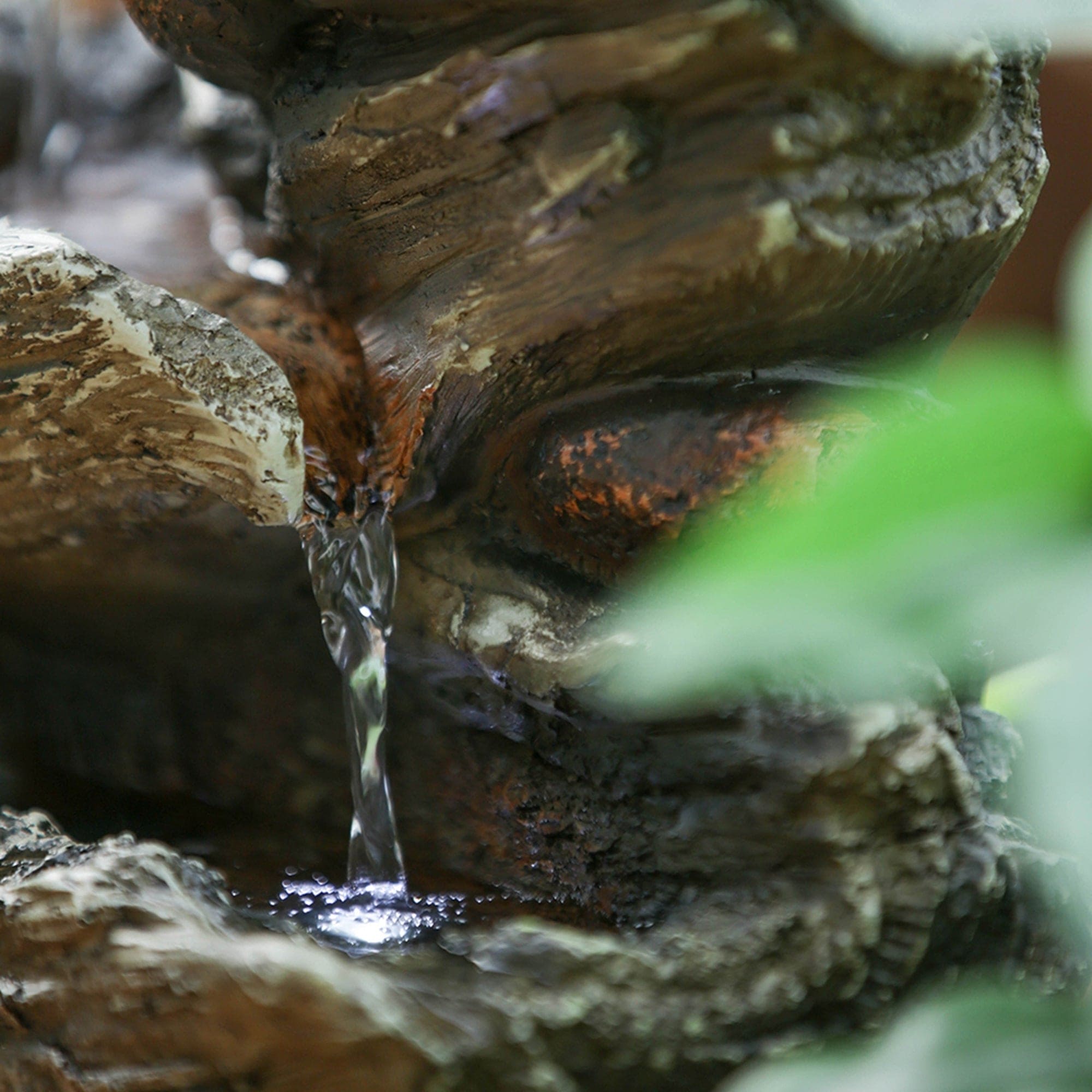 9x5x14" Indoor Brown Wood-Look Water Fountain, 4-Tier Polyresin Cascading Wood Tabletop Fountain with LED Light