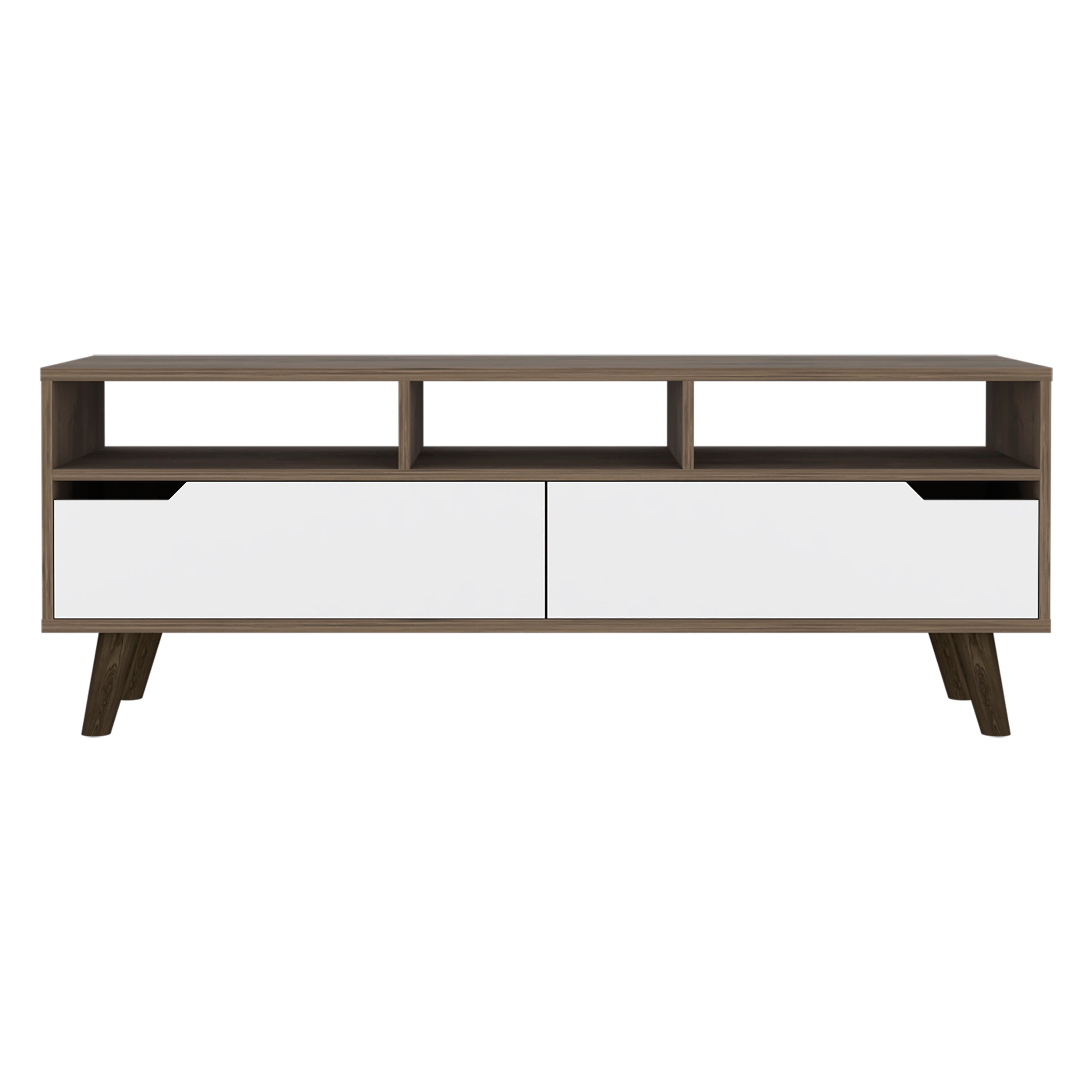 Tv Stand 2.0 For TV´s up 52" Bull, Three Open Shelves,Two Drawers, Dark Brown / White Finish