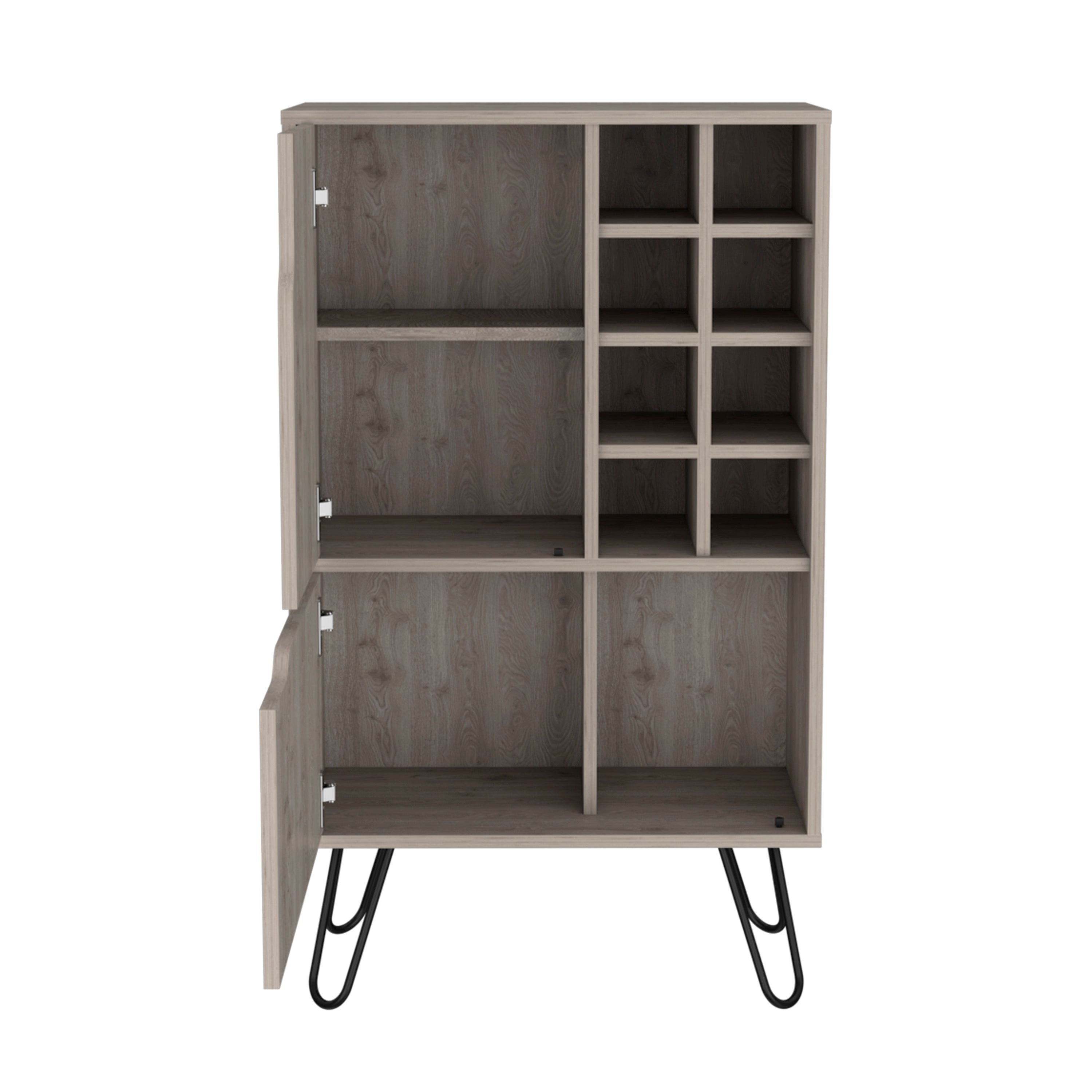 L Bar Cabinet Silhill, Eight Wine Cubbies, Two Cabinets With Single Door, Light Gray Finish