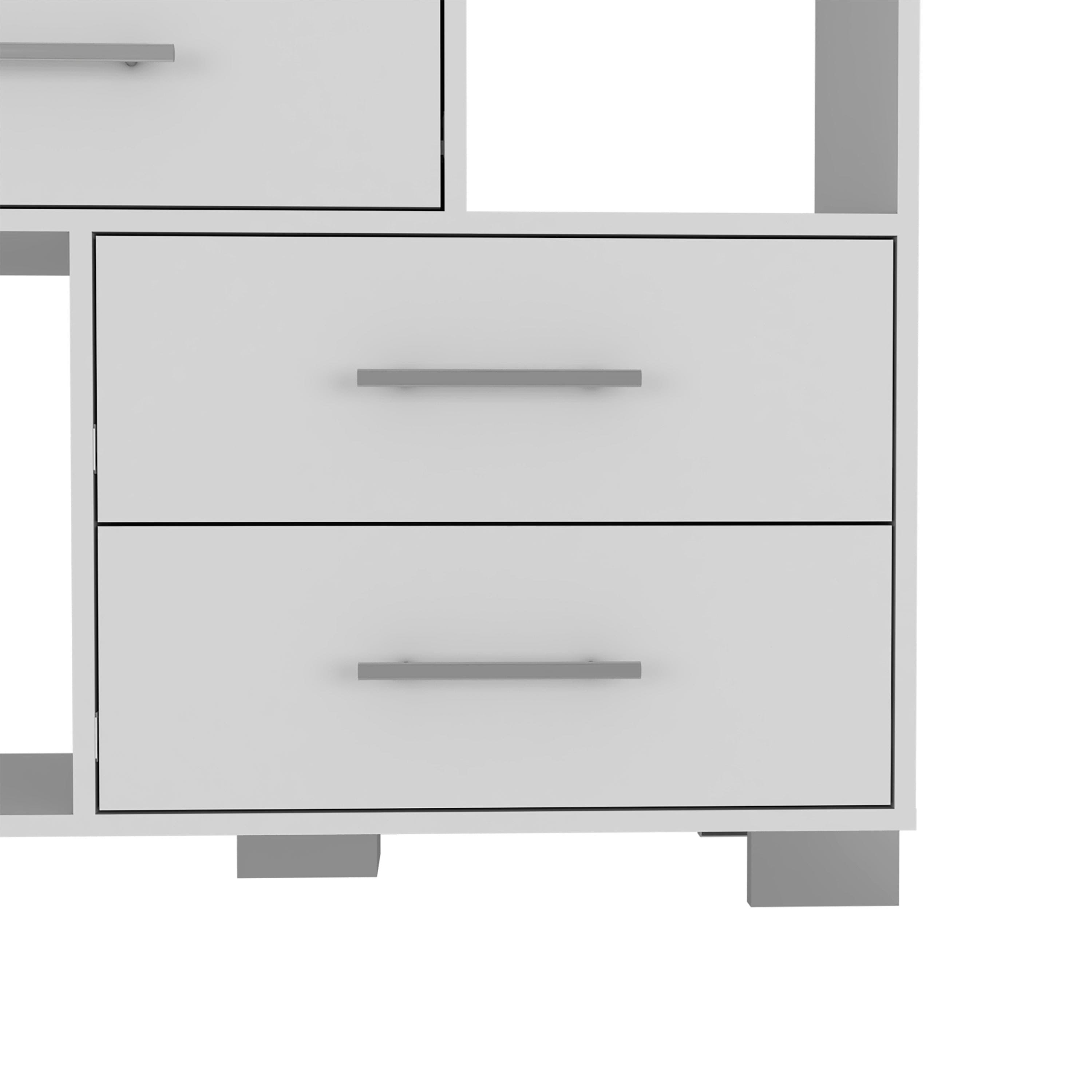 Dresser Hetzs, Four Drawers, Two Open Shelves, White Finish