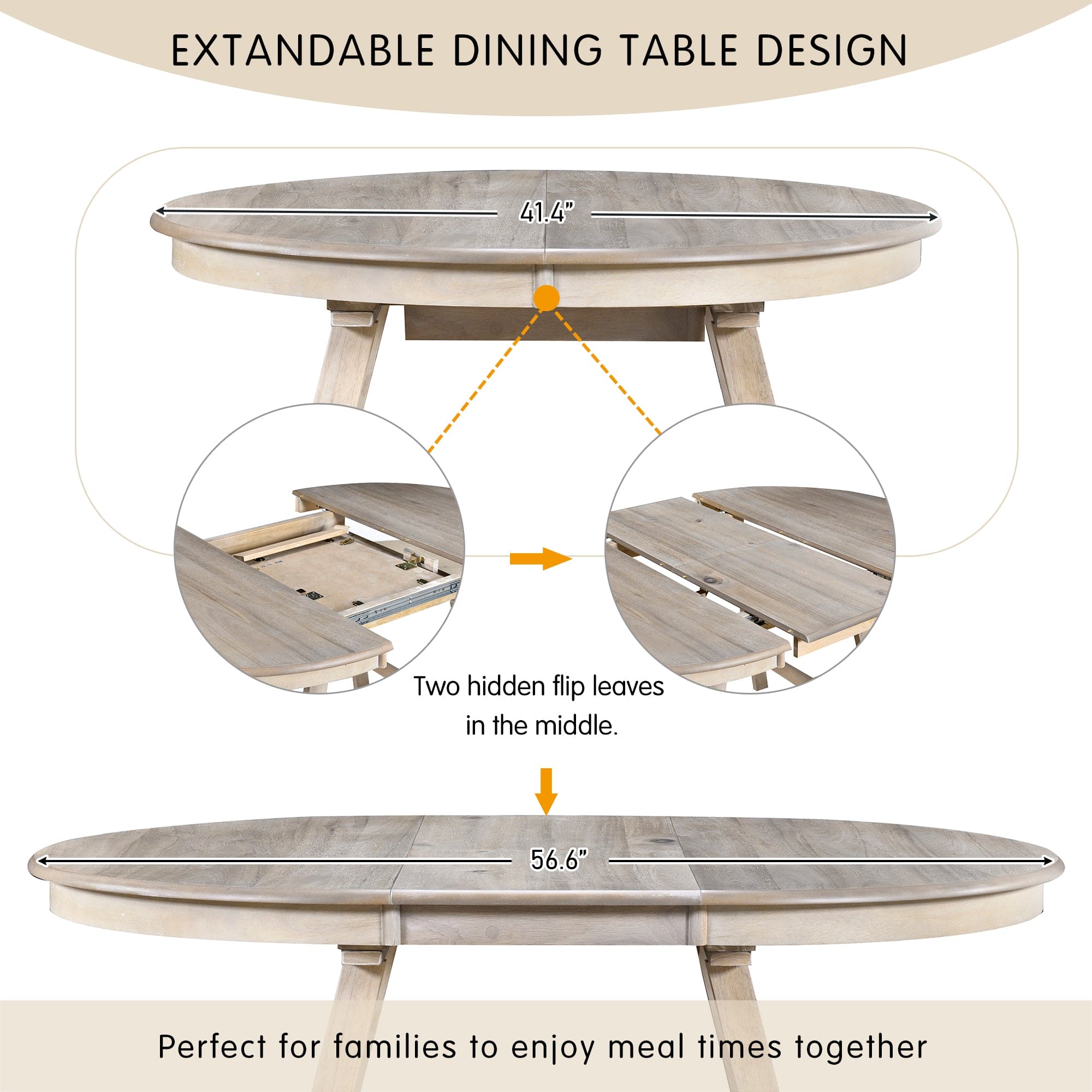 TREXM Wood Dining Table Round Extendable Dining Table for Dining Room (Natural Wood Wash)