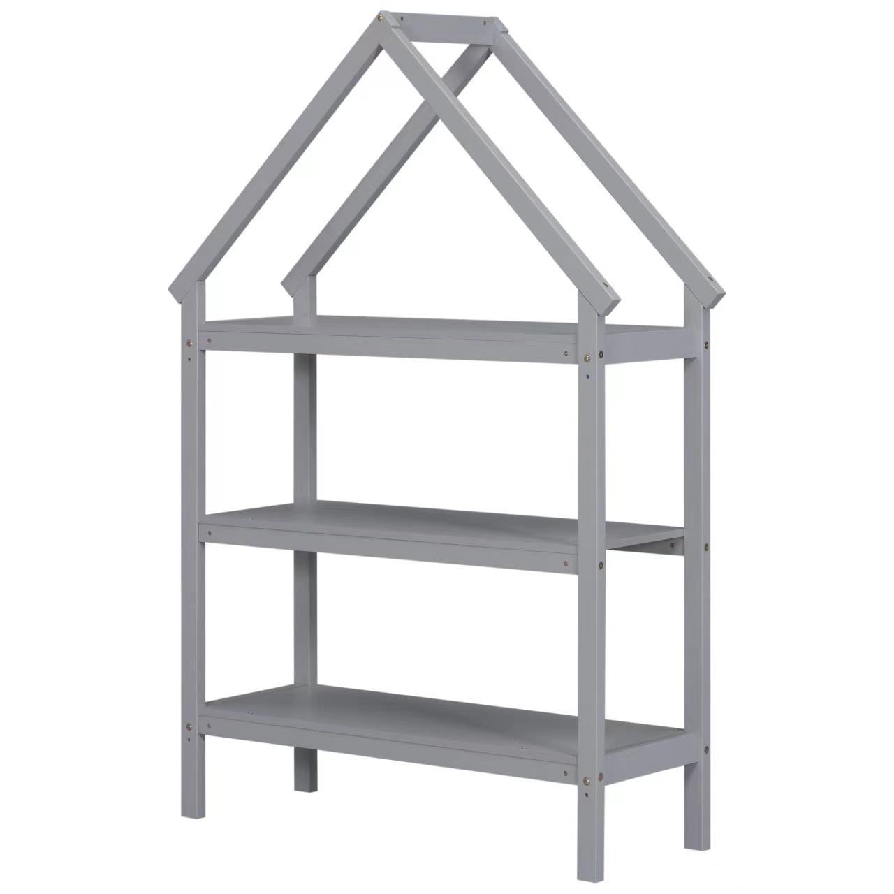 Twin House-Shaped Floor Bed with 2 Detachable Stands,Grey