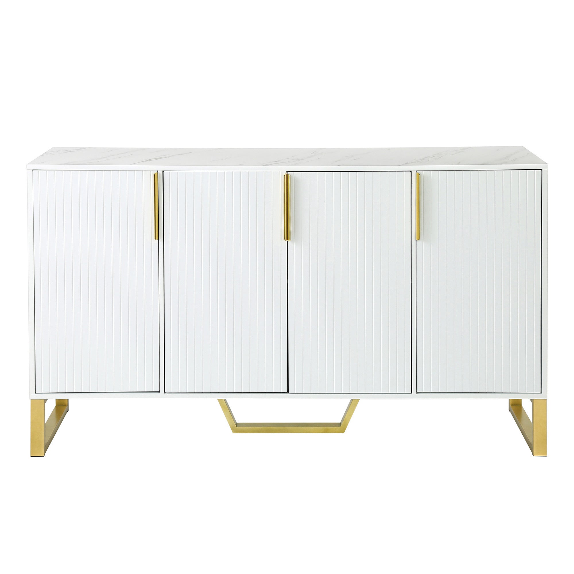 TREXM Modern sideboard with Four Doors, Metal handles & Legs and Adjustable Shelves Kitchen Cabinet (White)