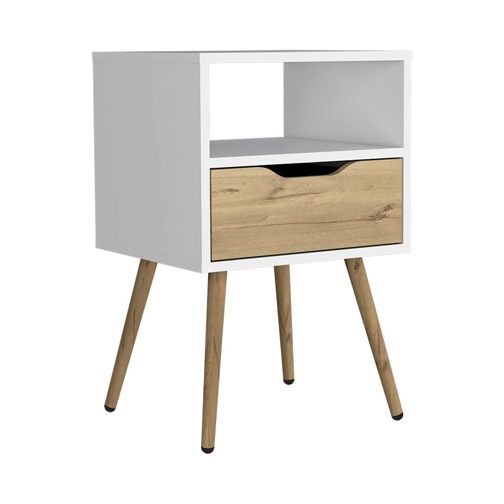 Nightstand  Fugaz, Open Shelf, Single Drawer, White / Light Oak Finish