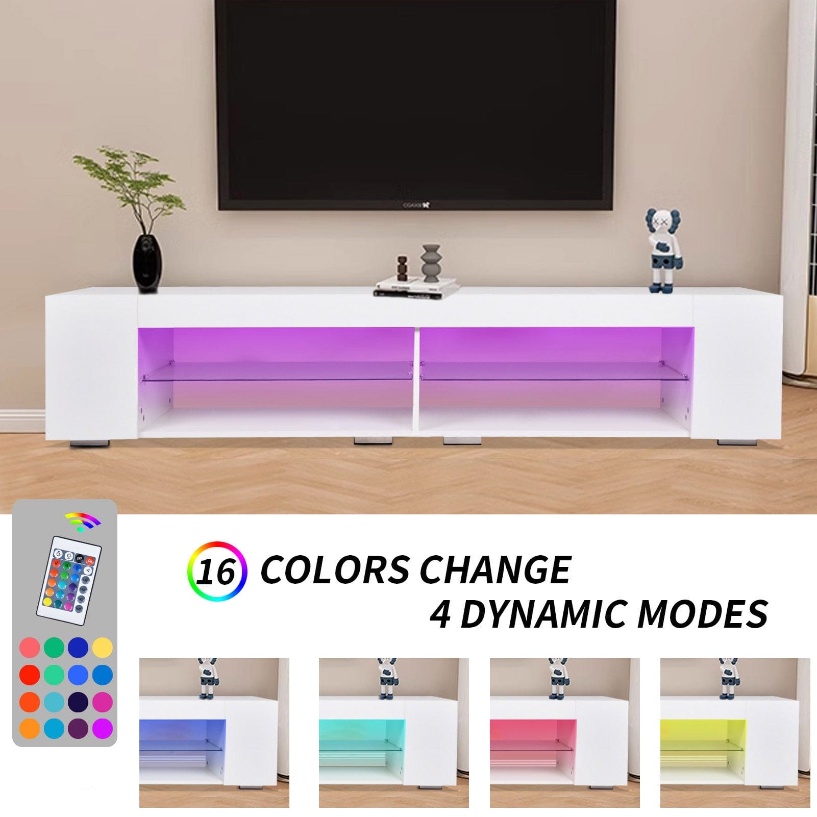 LED TV Stand Modern Entertainment Center with Storage High Gloss Gaming Living Room Bedroom TV cabinet