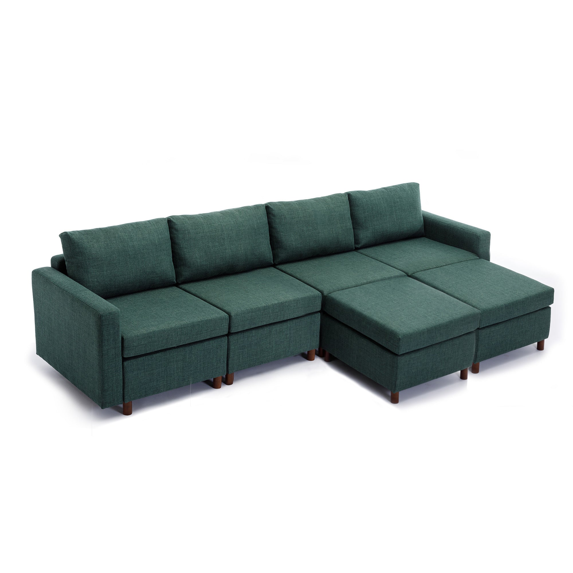 4 Seat Module Sectional Sofa Couch With 2 Ottoman for living room,Seat Cushion and Back Cushion Non-Removable and Non-Washable,Green