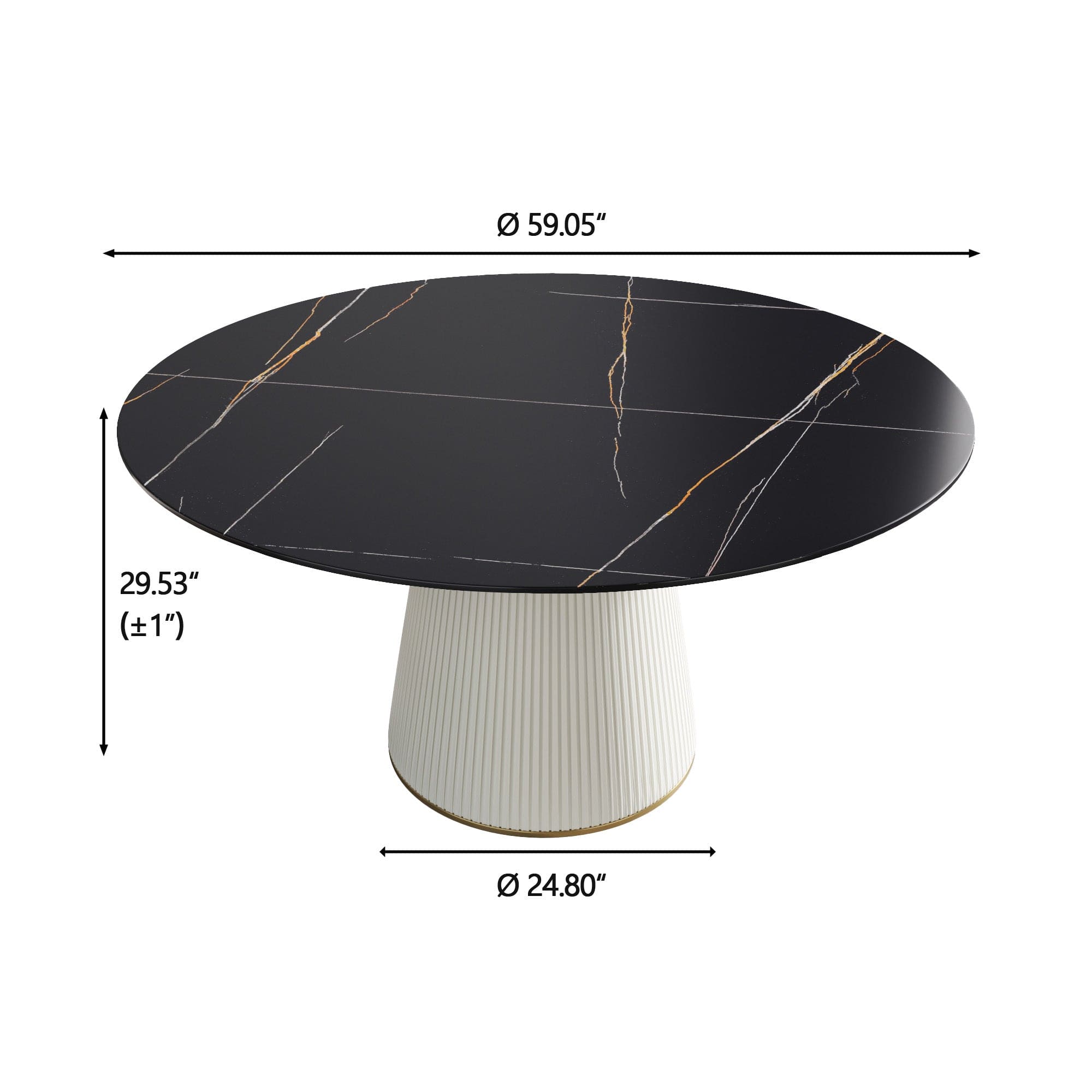 59.05 "Modern black artificial stone round beige plywood PU base dining table-can accommodate 8 people. (Not including chairs. )