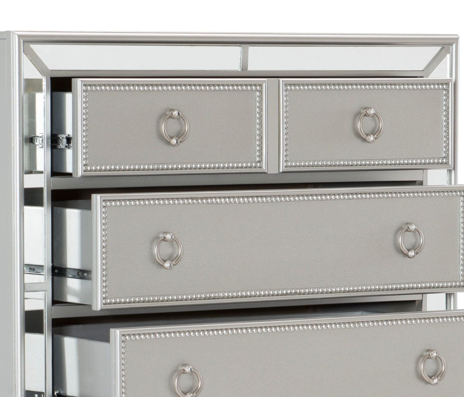 Modern Traditional Style 1pc Bedroom Chest of Drawers Embossed Textural Fronts Silver Finish