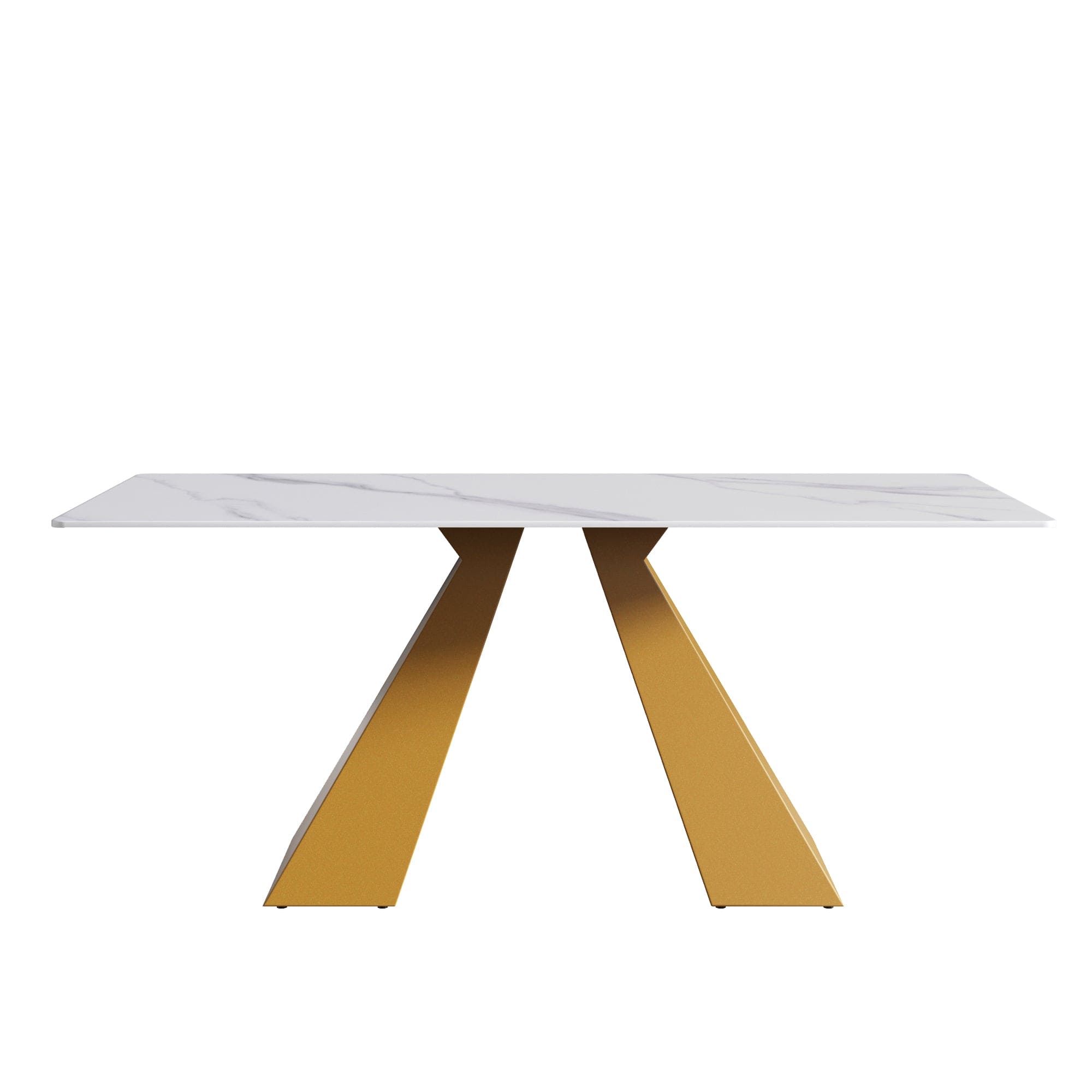 70.87" modern artificial stone white straight edge golden metal leg dining table-can accommodate 6-8 people