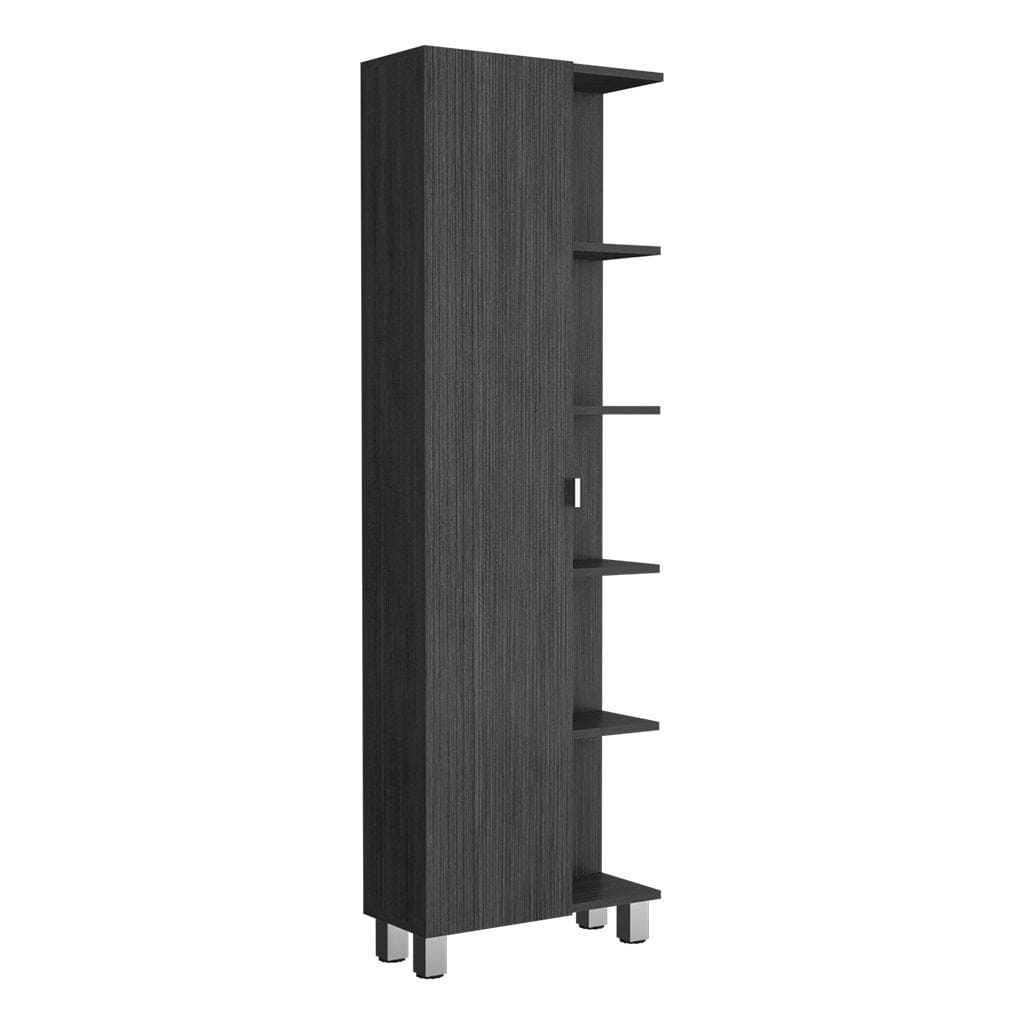 Corner Cabinet Womppi, Five Open Shelves, Single Door, Smokey Oak Finish