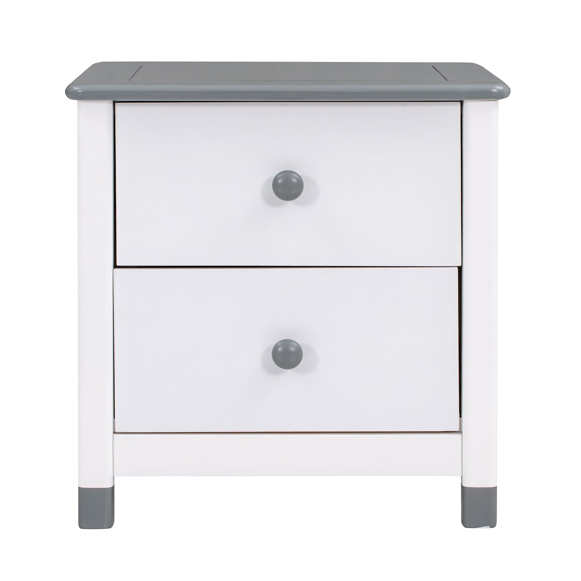 Wooden Nightstand with Two Drawers for Kids,End Table for Bedroom,White+Gray