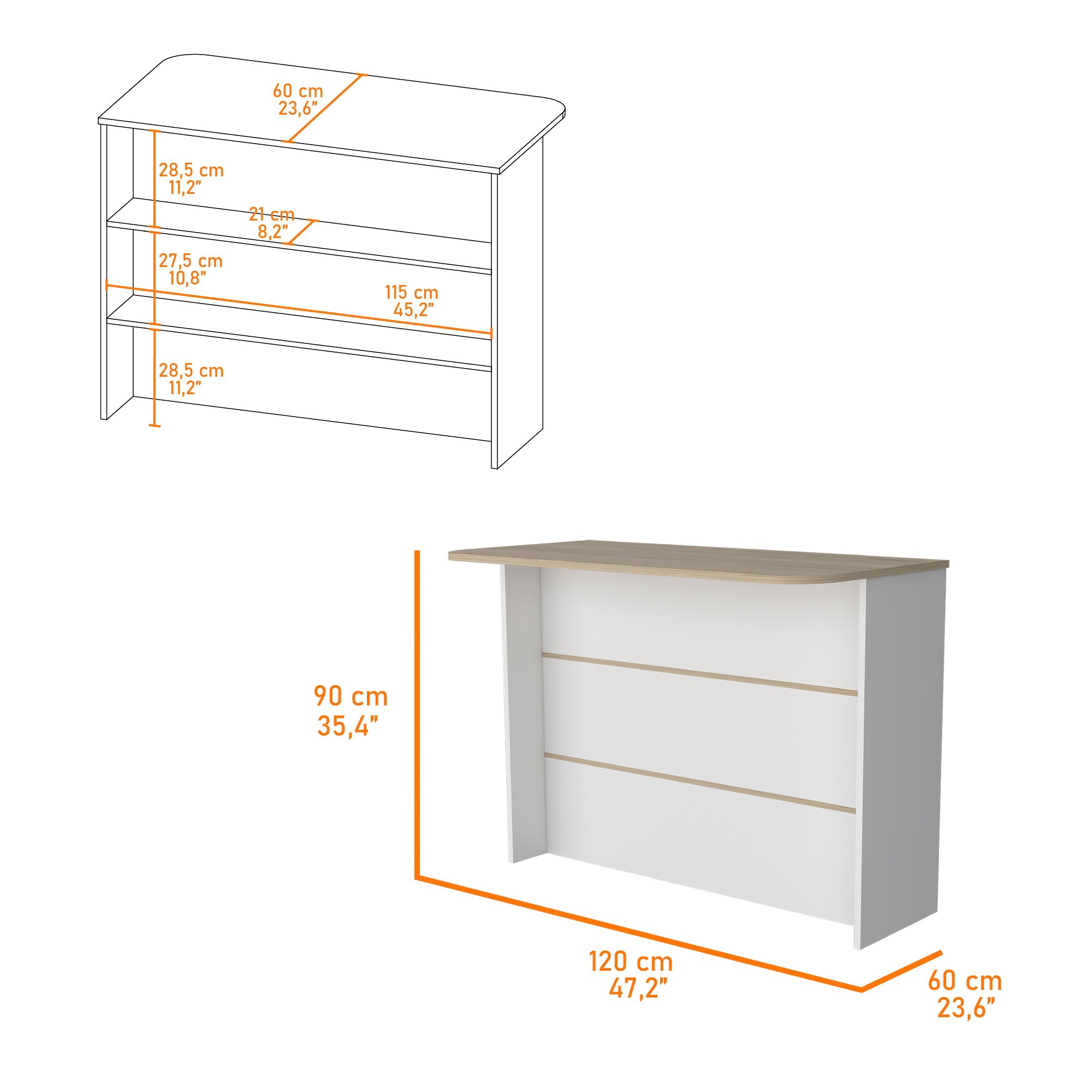 Capwell 3-Tier Shelf Kitchen Island White and Light Pine