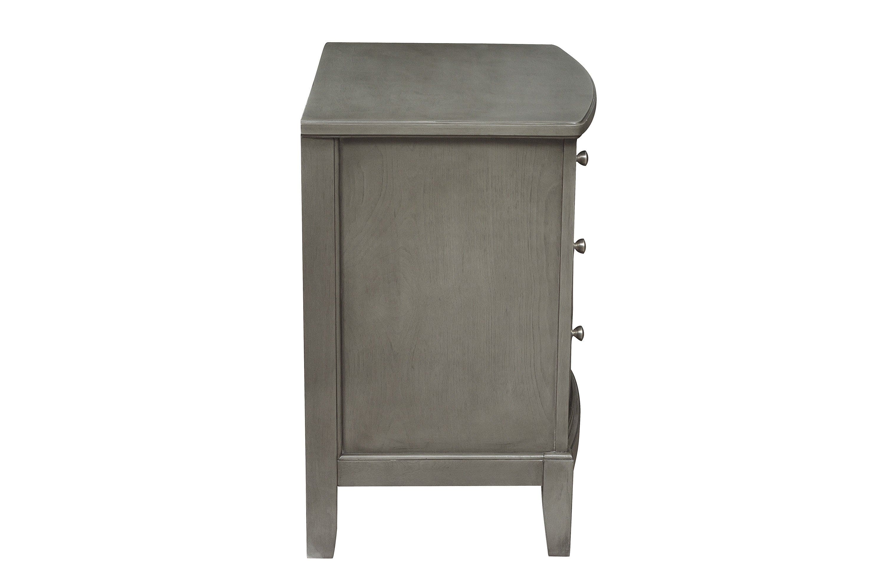 Bedroom Furniture 3 Drawers Nightstand Gray Finish Birch Veneer Nickel Hardware Bed Side Table