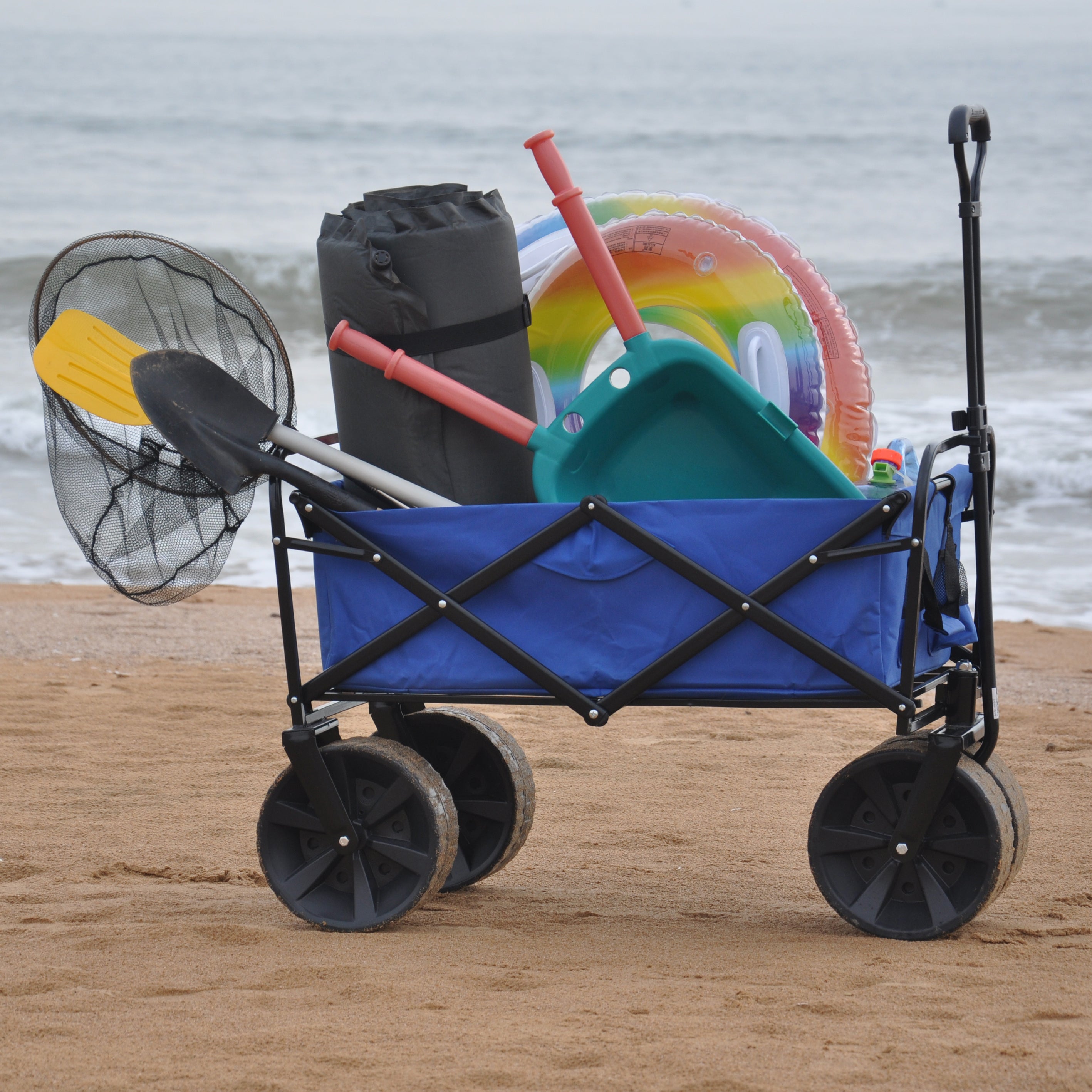 Folding Wagon Garden Shopping Beach Cart (Blue)