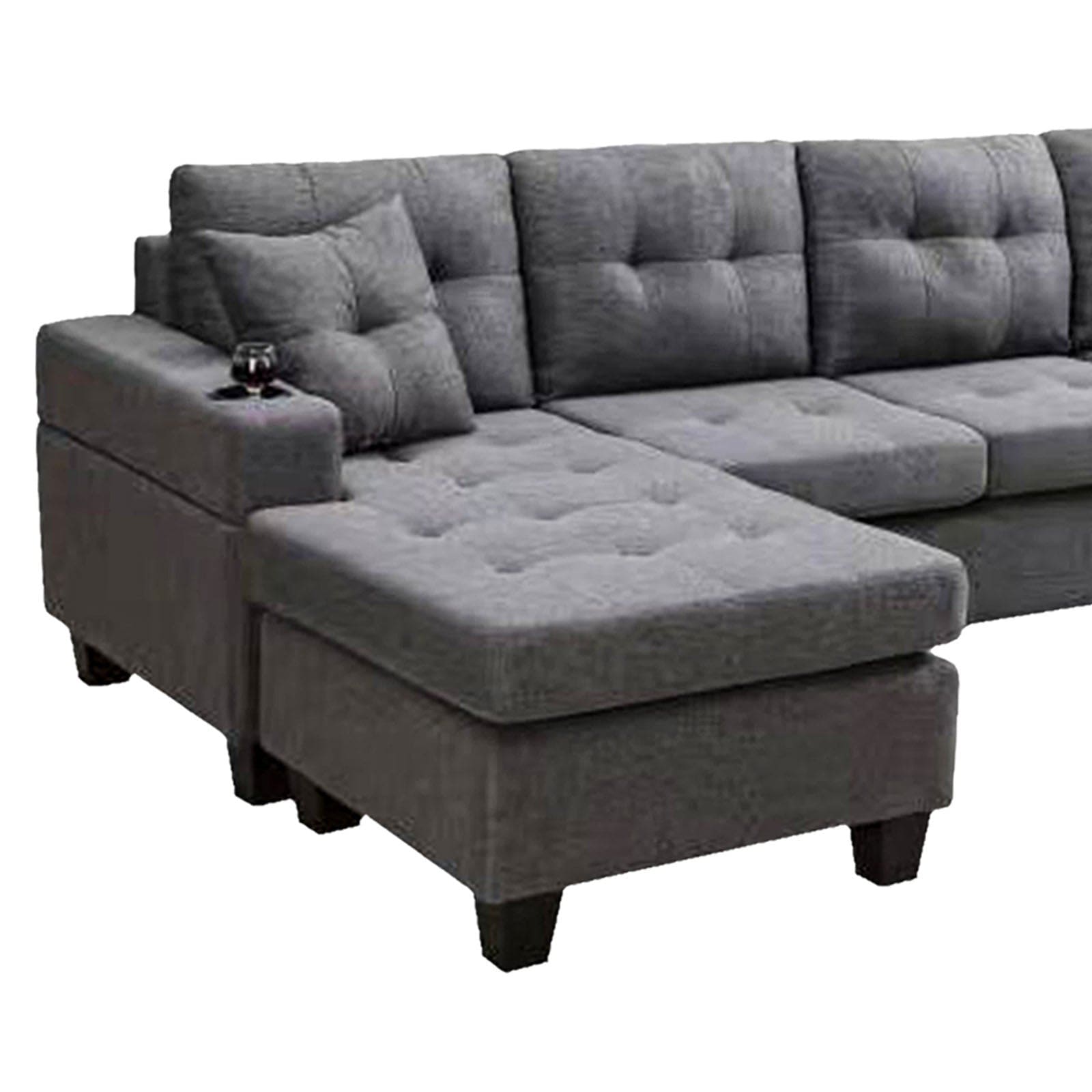 MEGA sectional sofa left with footrest, convertible corner sofa with armrest storage, sectional sofa for living room and apartment, chaise longue left (grey)