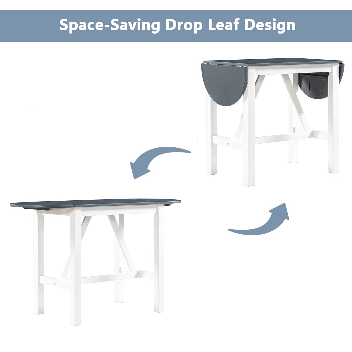 TOPMAX 3-Piece Wood Counter Height Drop Leaf  Dining Table Set with 2 Upholstered Dining Chairs for Small Place, White+Gray