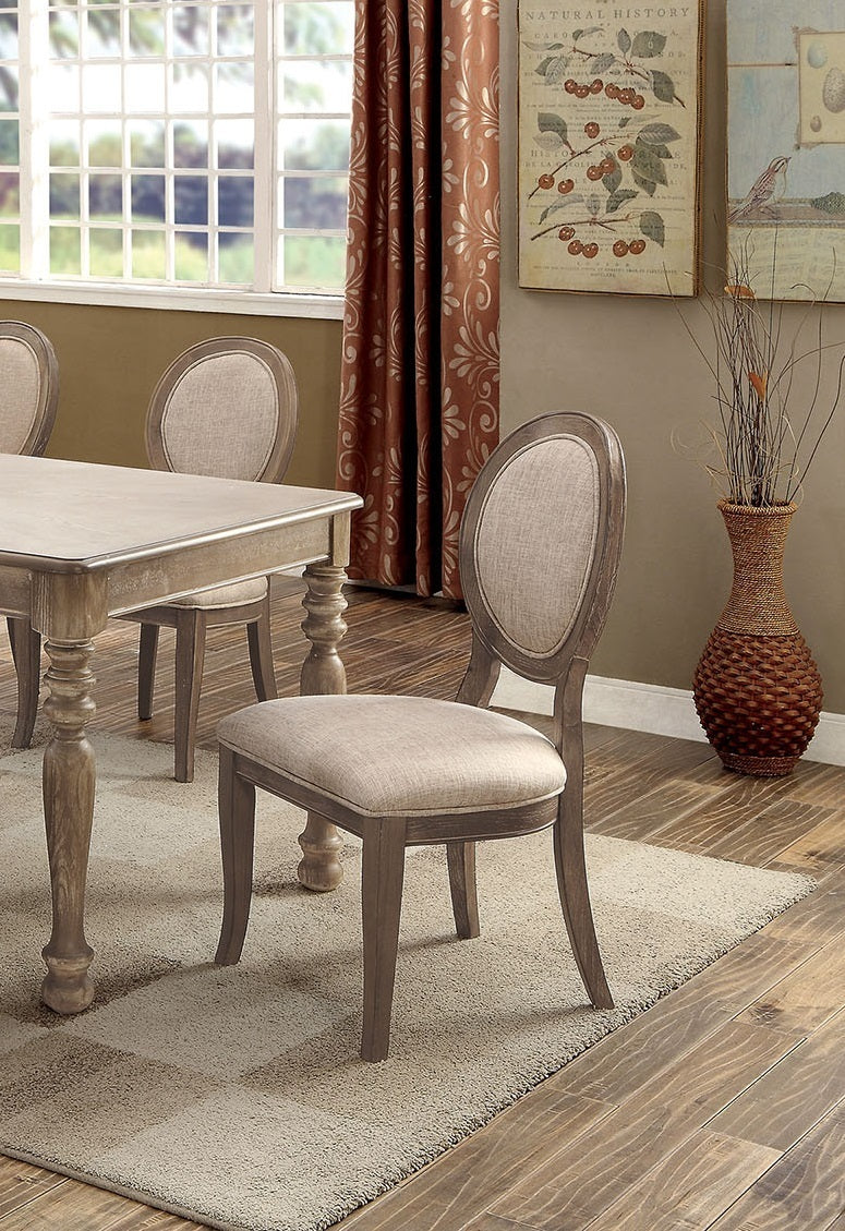 Transitional Rustic Oak and Beige Side Chairs Set of 2 Chairs Dining Room Furniture Padded fabric seat Elegant Kitchen Dining Room