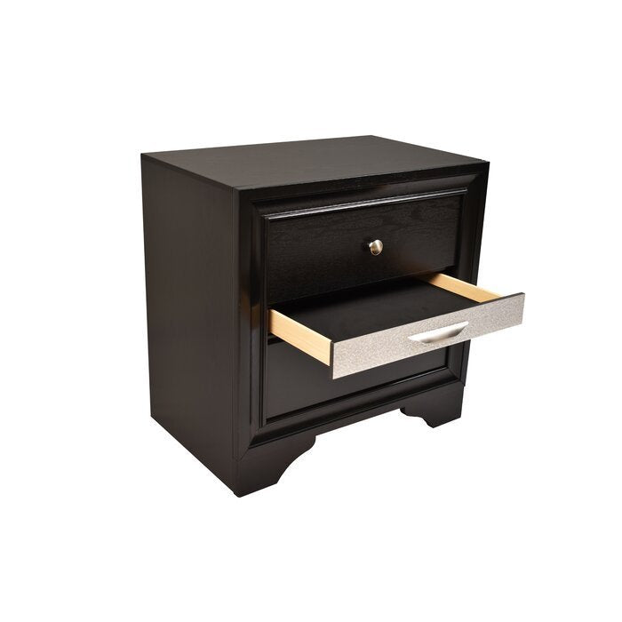 Traditional Matrix 2 Drawer Nightstand In Black Color made with Wood