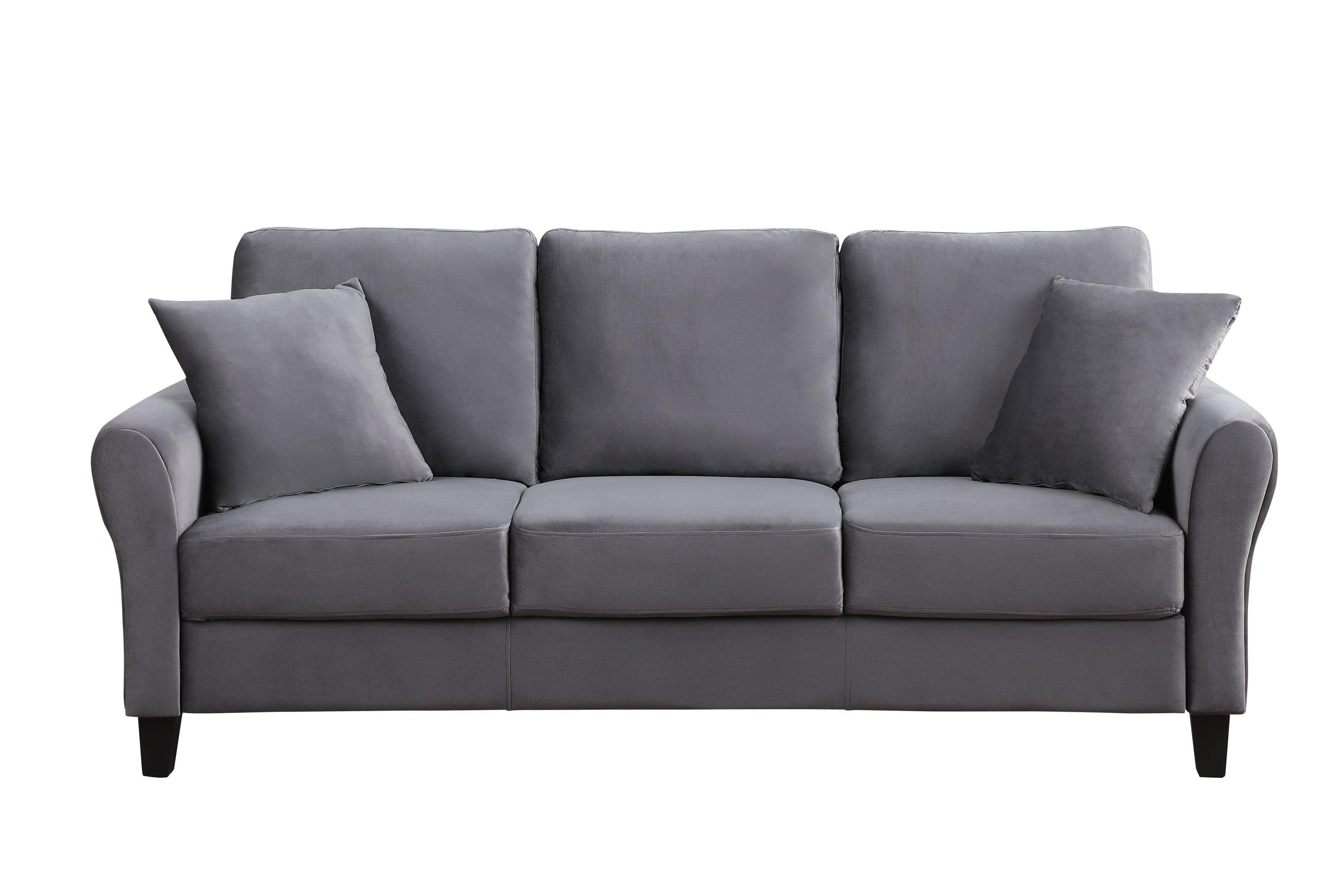 Modern Velvet Couch with 2 Pillow, 78 Inch Width Living Room Furniture, 3 Seater Sofa with Plastic Legs