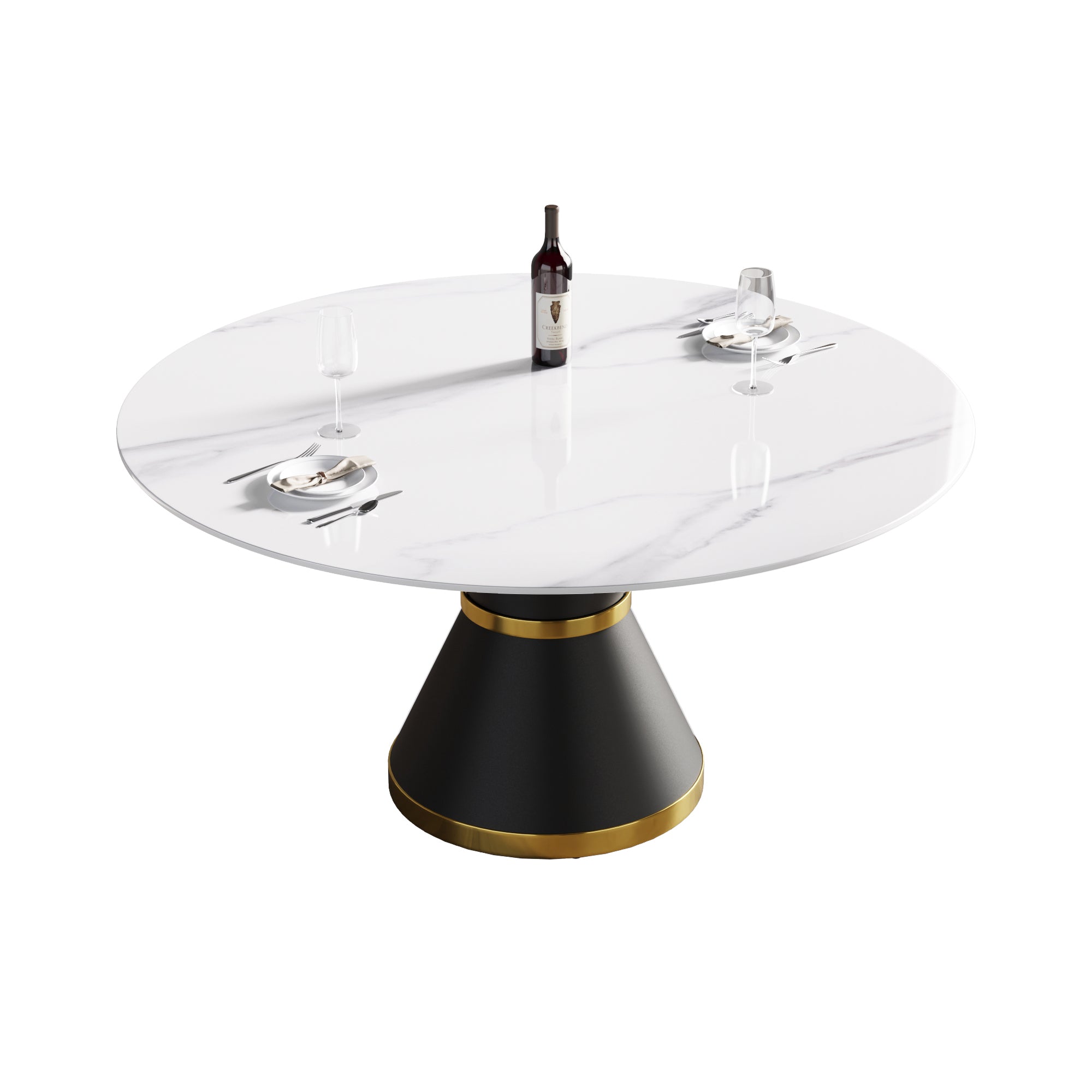 59.05"Modern artificial stone round black carbon steel base dining table-can accommodate 6 people