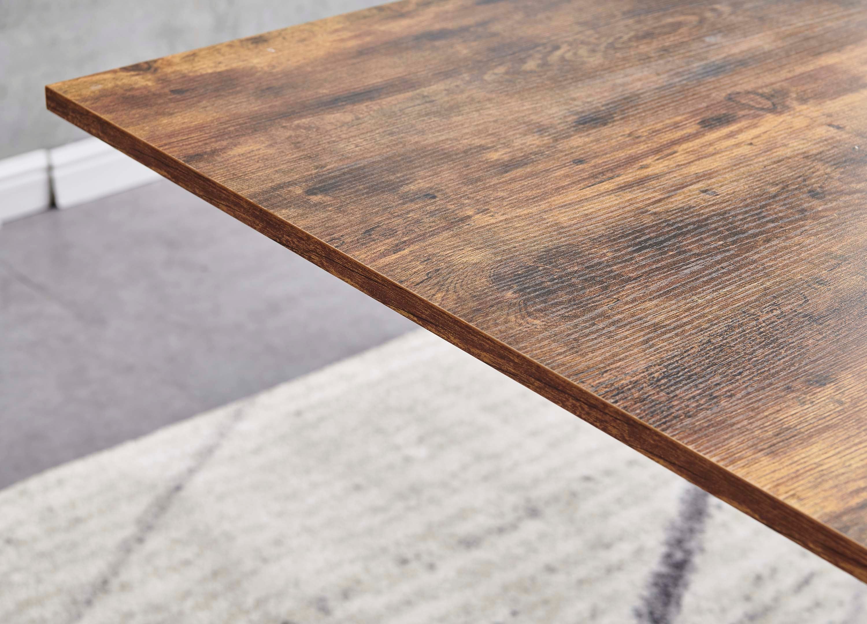 Rectangle MDF Dining Table, Printed Walnut Table Top and Black Metal Base