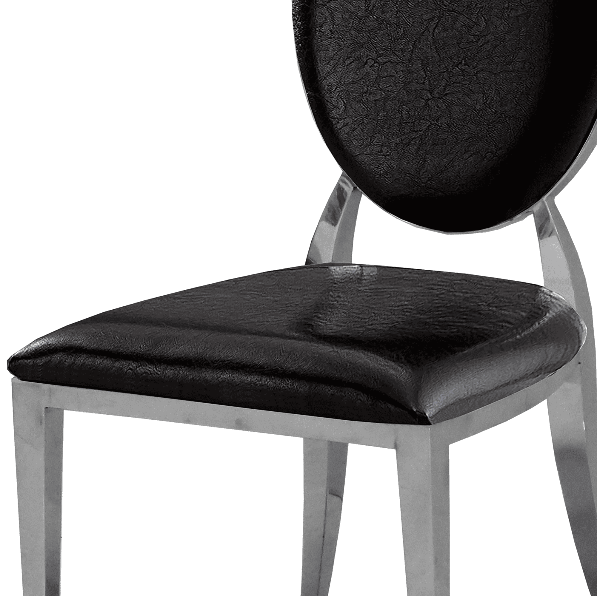 Leatherette Dining Chair Set of 2, Oval Backrest Design and Stainless Steel Legs