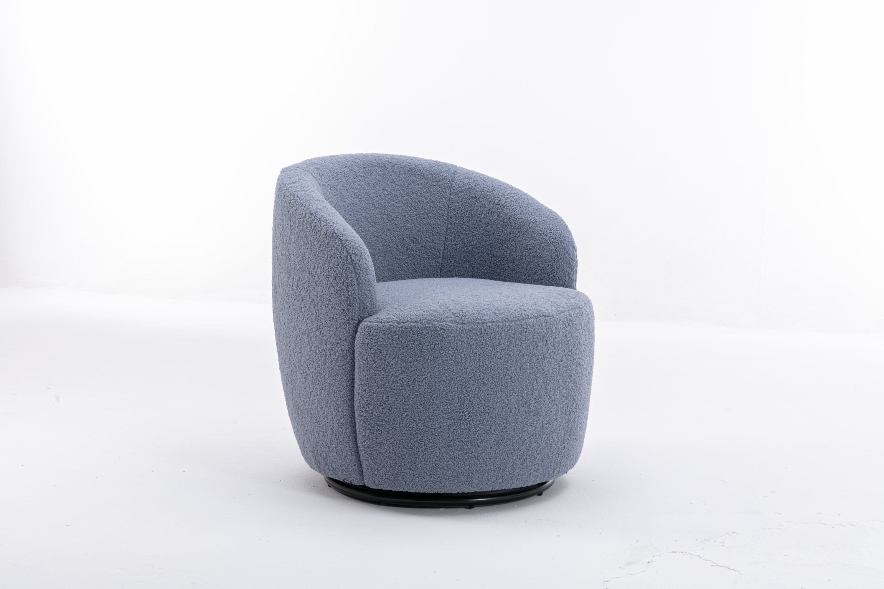 Teddy Fabric Swivel Accent Armchair Barrel Chair With Black Powder Coating Metal Ring,Light Blue