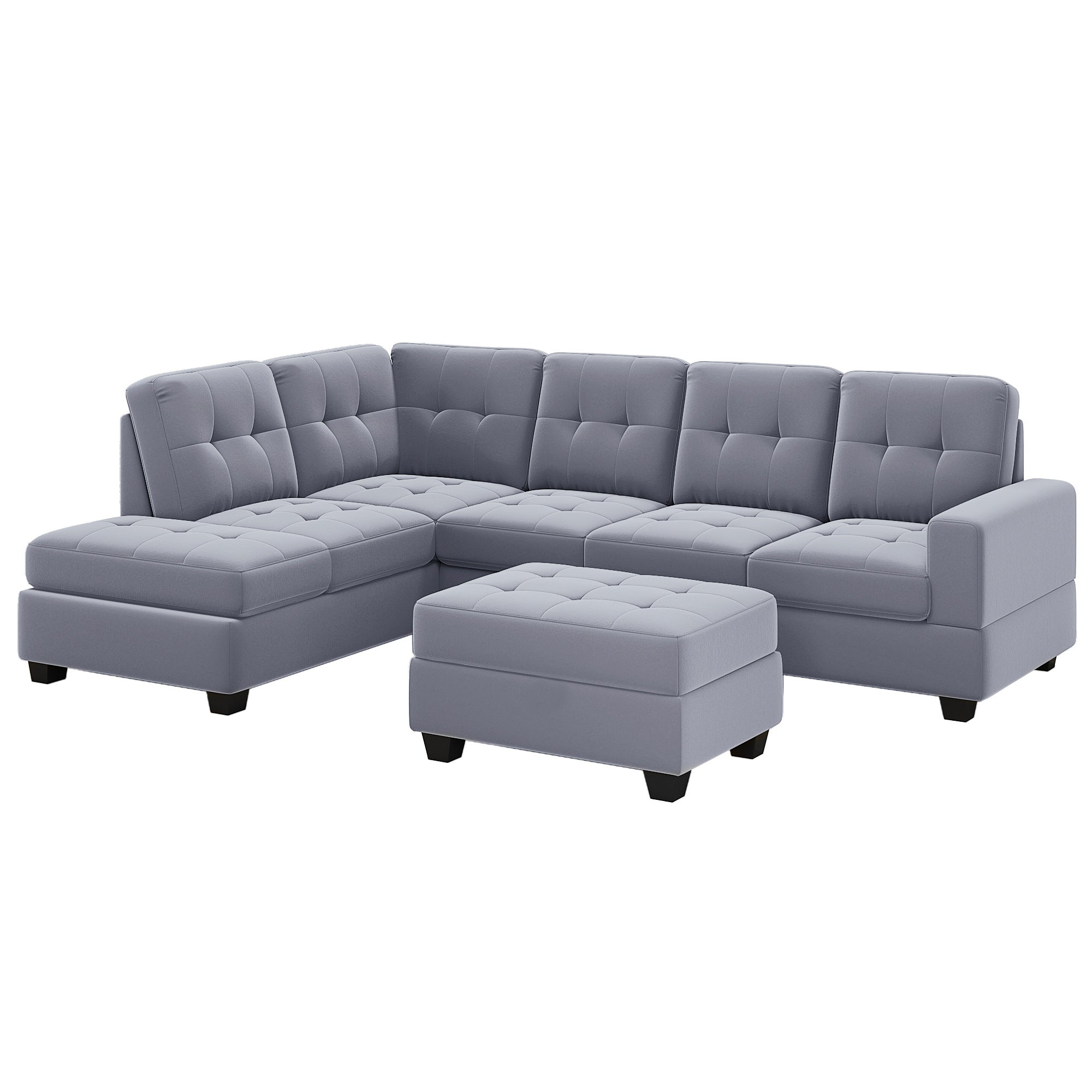 Orisfur. Modern Sectional Sofa with Reversible Chaise, L Shaped Couch Set with Storage Ottoman and Two Cup Holders for Living Room