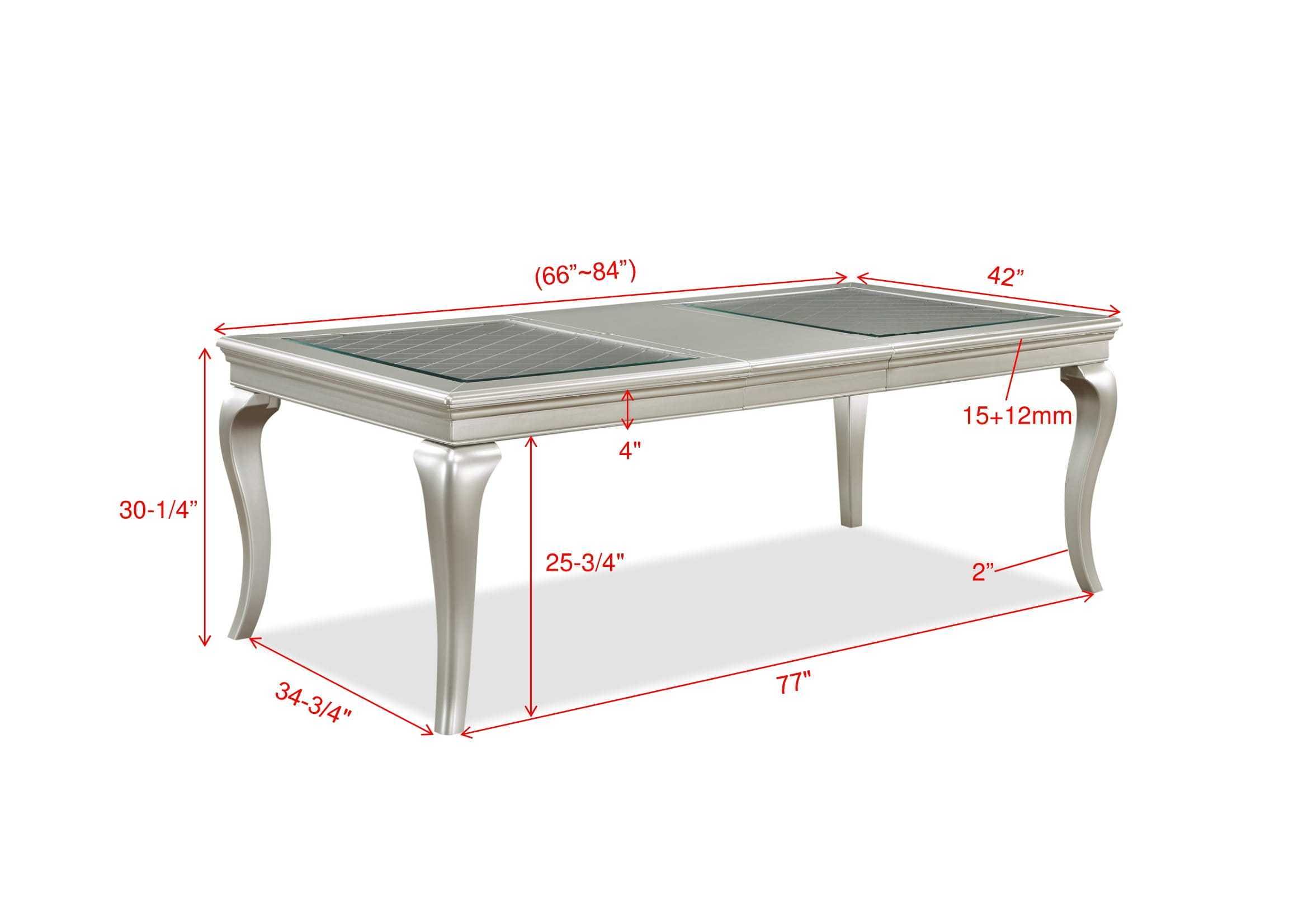 Modern Formal 1pc Dining Rectangular Table with 18-Inch Table Leaf Glass Champagne Finish Dining Room Wooden Furniture