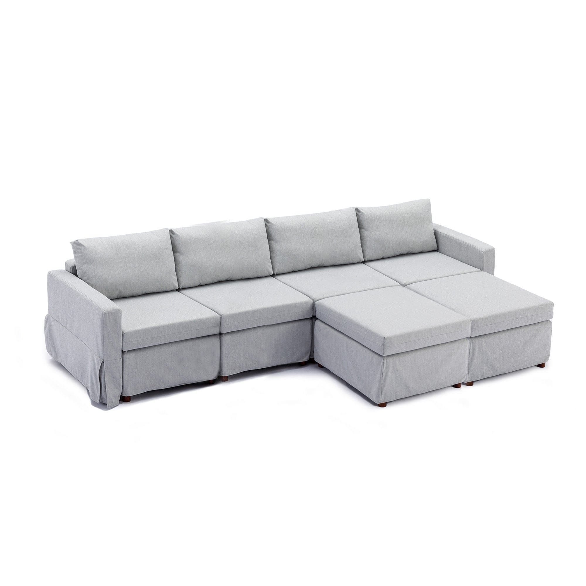 4 Seat Module Sectional Sofa Couch With 2 Ottoman,Seat Cushion and Back Cushion Removable and Washable,Light Grey