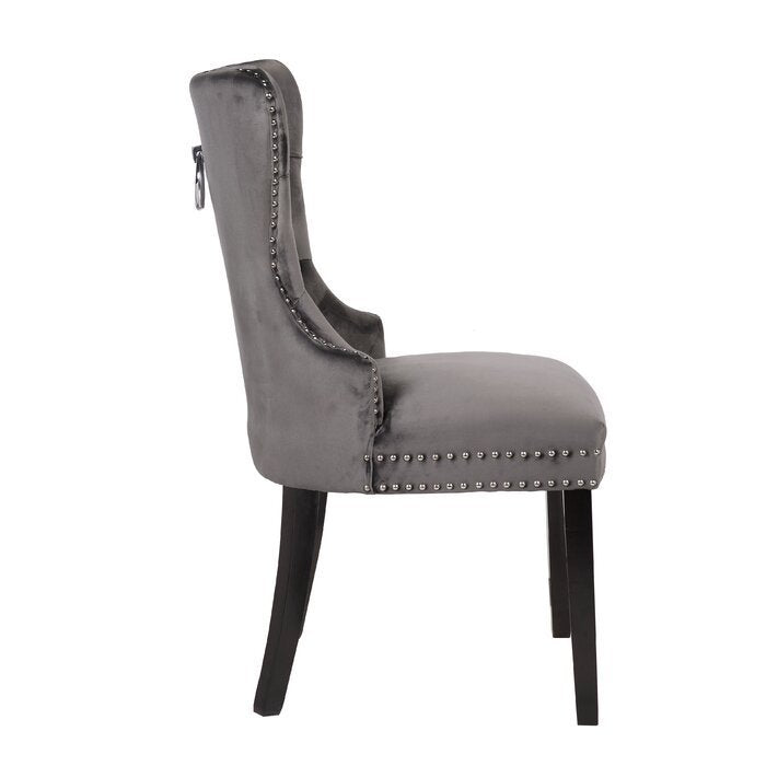 Erica 2 Piece Wood Legs Dinning Chair Finish with Velvet Fabric in Dark Gray