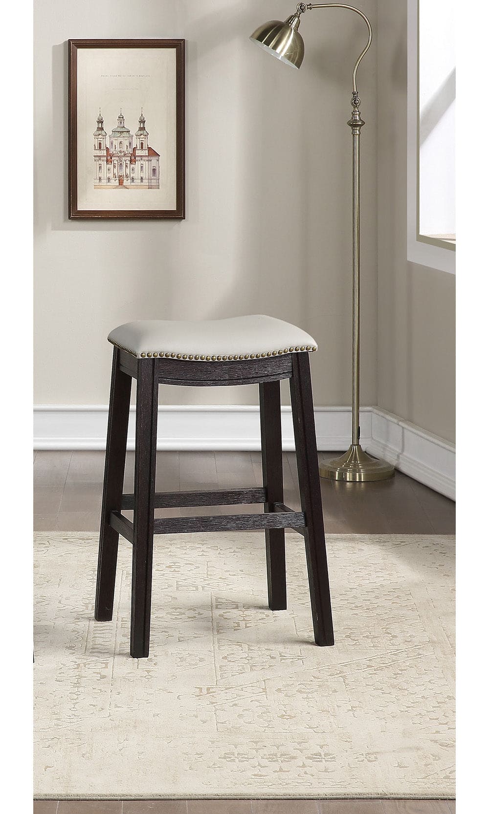 Grey PU Upholstery Bar Stool, Set of 2