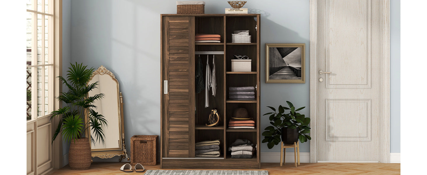 3-Door Shutter Wardrobe with shelves, Walnut