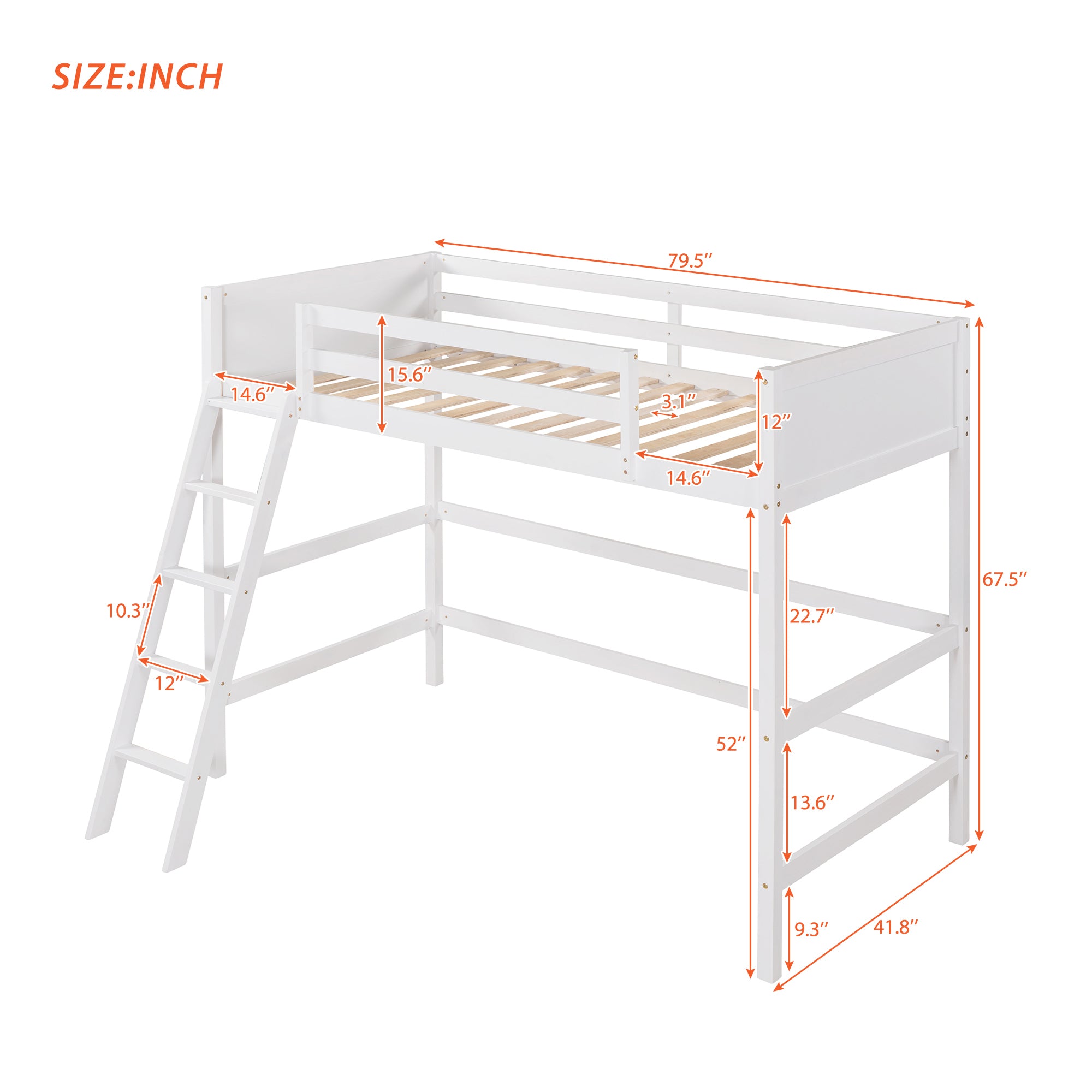 Solid Wood Twin Size Loft Bed with Ladder(White)(OLD SKU: WF191903AAK)