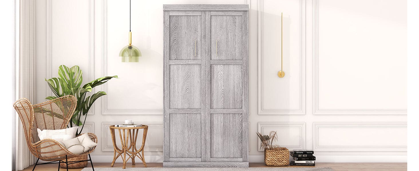 Twin Size Murphy Bed, can be Folded into a Cabinet, Gray