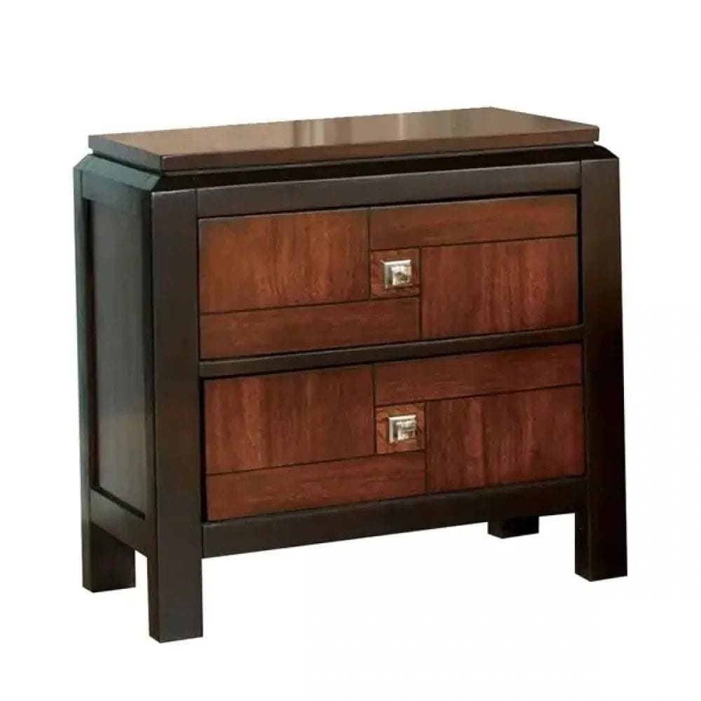 Acacia Walnut 1pc Nightstand Only Transitional Solid wood 2-Drawers Square Chrome Knobs Multitone Unique Nightstand