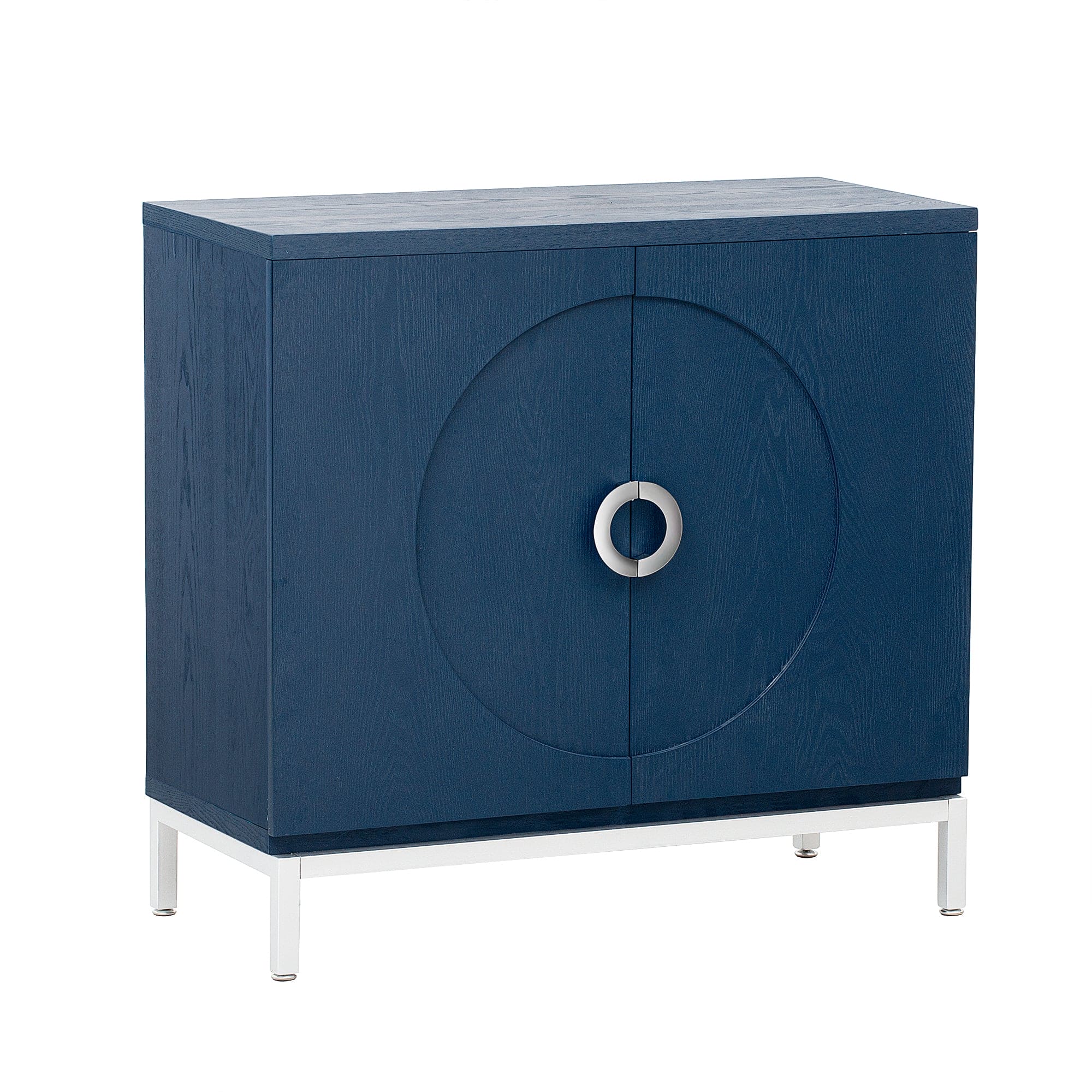 TREXM Simple Storage Cabinet Accent Cabinet with Solid Wood Veneer and Metal Leg Frame for Living Room, Entryway, Dining Room (Navy)