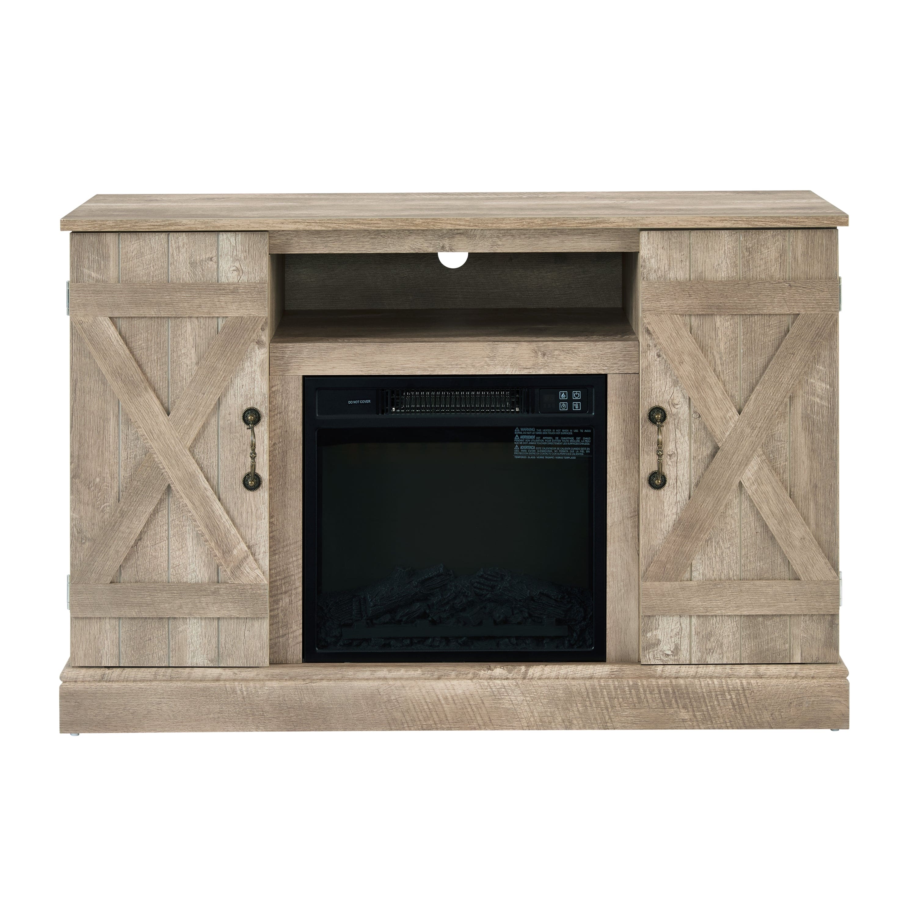 Farmhouse Classic Media TV Stand Antique Entertainment Console with 18" Fireplace Insert for TV up to 50" with Open and Closed Storage Space, Ashland Pine 47"W*15.5"D*30.75"H