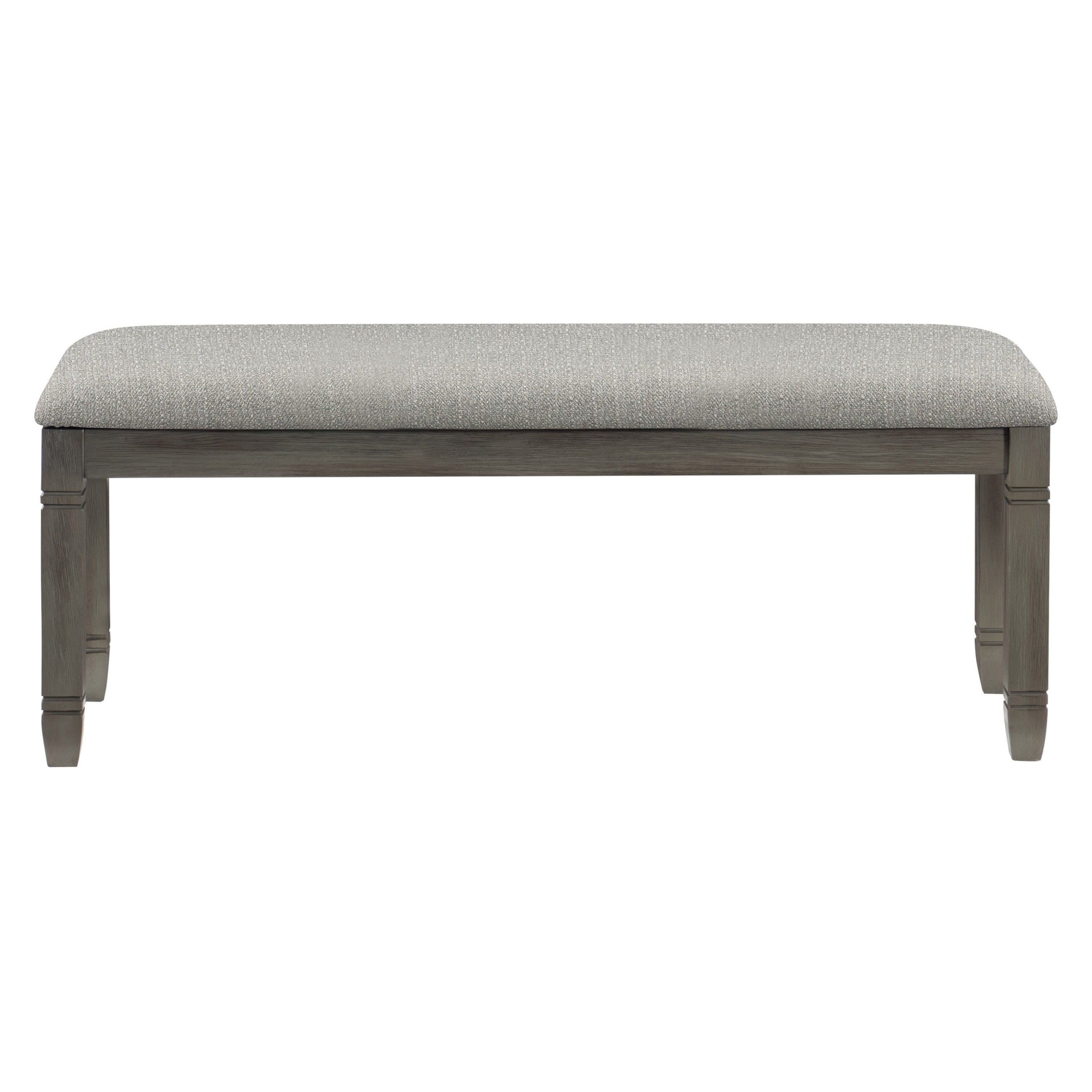 Wood Frame Dining Bench 1pc Antique Gray Finish Frame With Neutral Tone Gray Fabric Seat