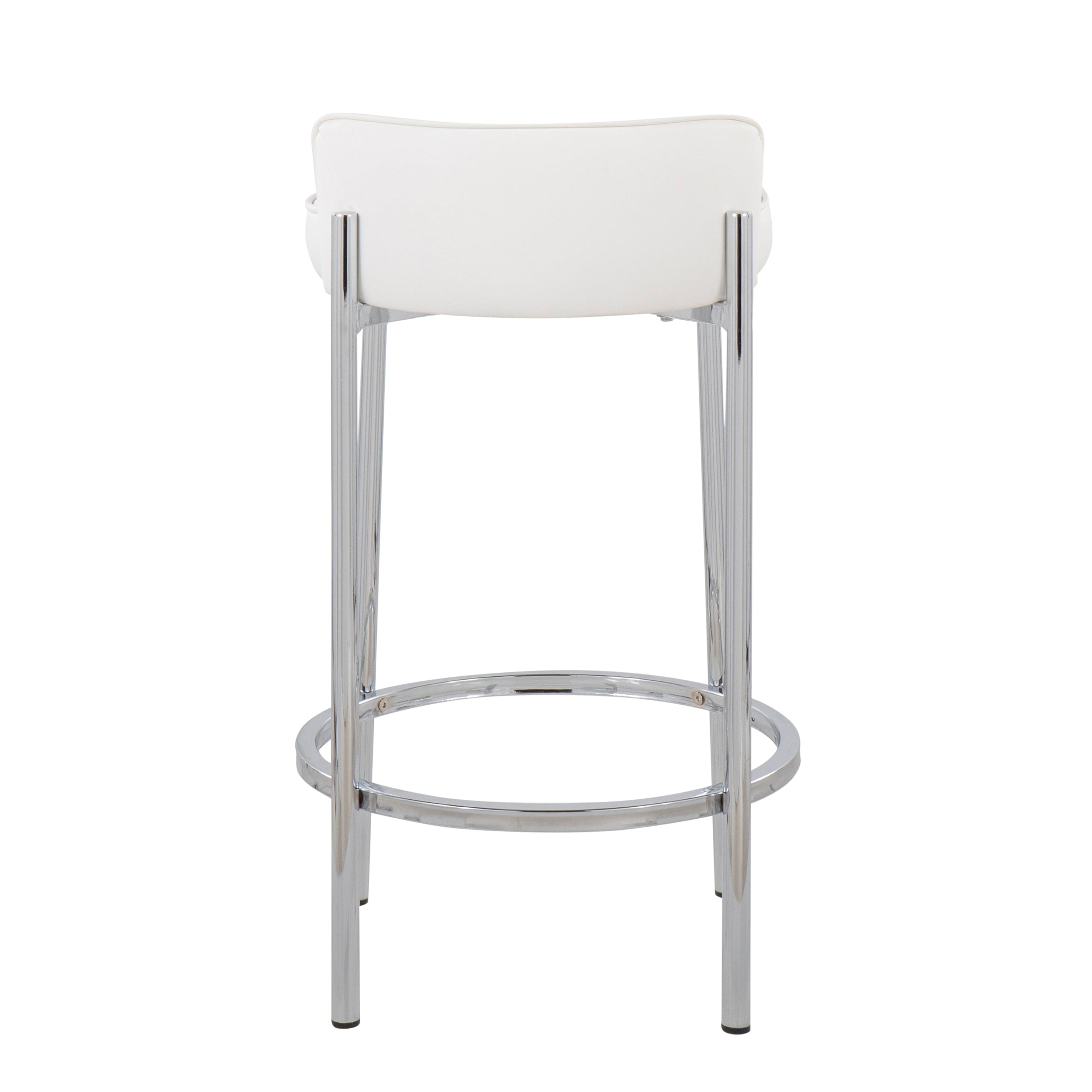 Chloe Contemporary Counter Stool in Chrome Metal and White Faux Leather by LumiSource - Set of 2