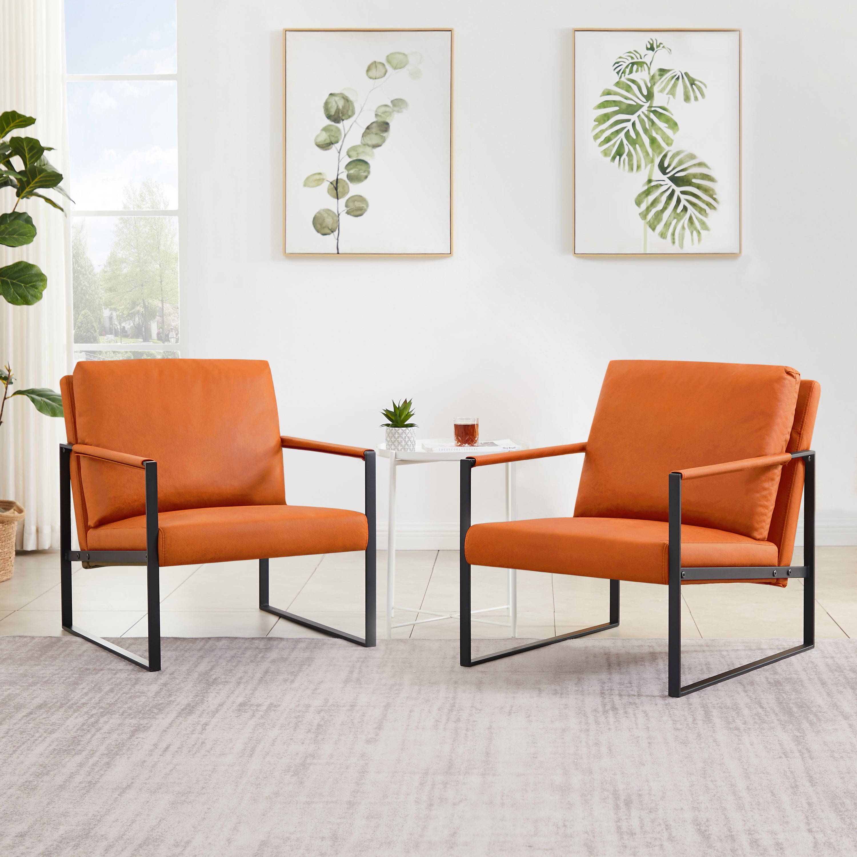 Lounge, living room, office or the reception area PU leather accent arm chair with Extra thick padded backrest and seat cushion sofa chairs,Non-slip adsorption feet,sturdy metal frame,Orange