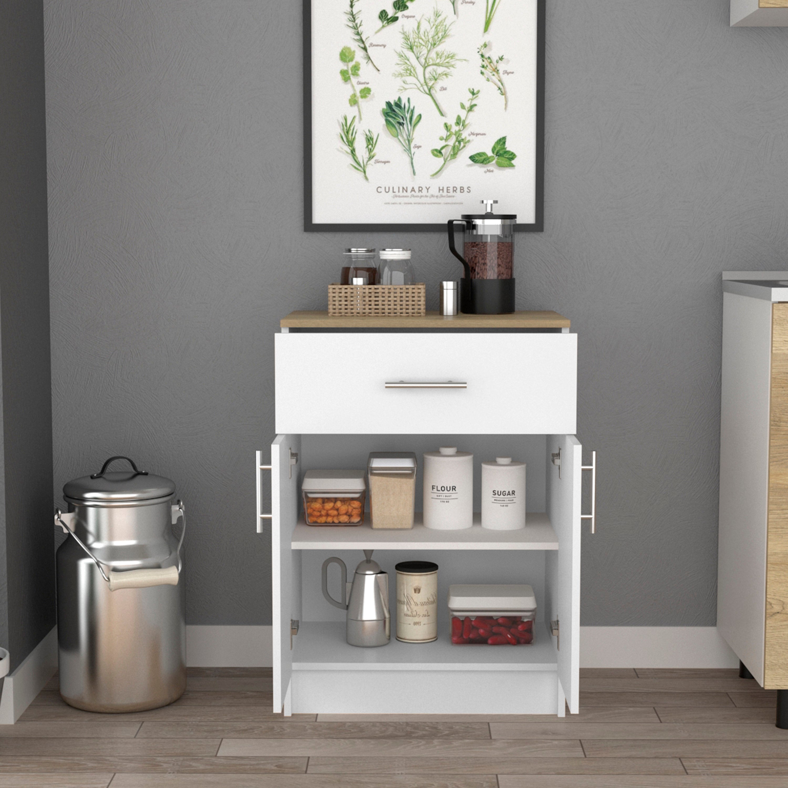 Pantry Cabinet Netal, One Drawer, White / Light Oak Finish