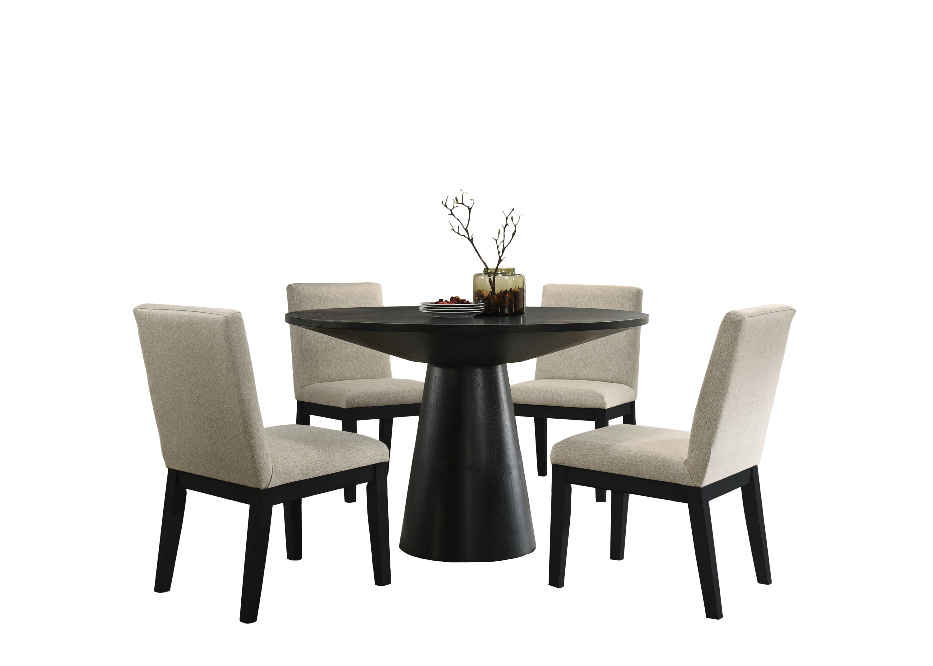 Jasper Ebony Black 5 Piece 47" Wide Contemporary Round Dining Table Set with Black Finish Chairs